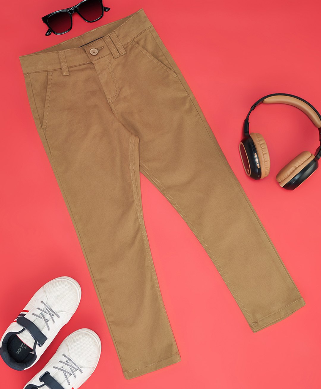 Pantaloons Junior Cotton Solid Pants - Tan-image-1