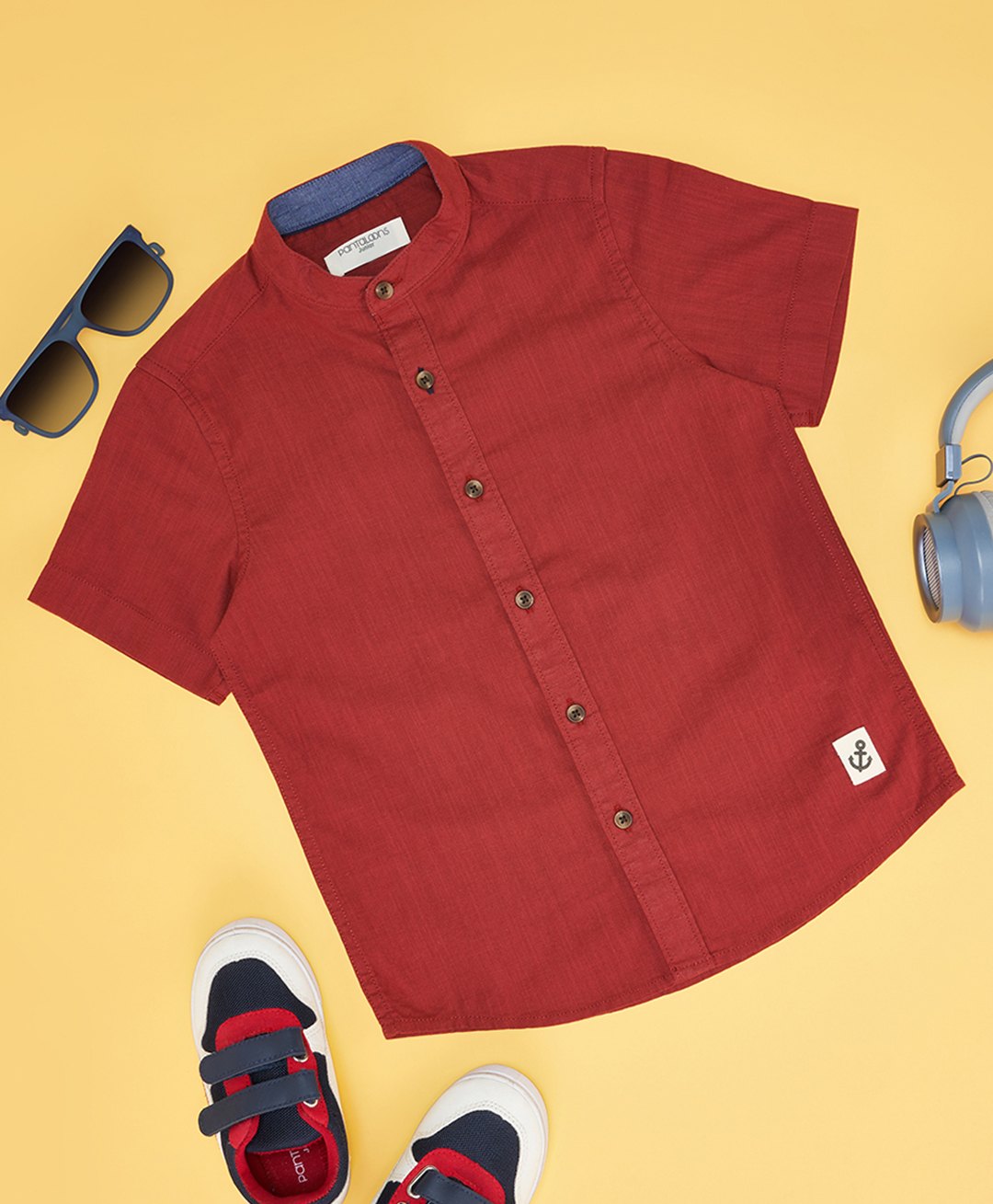 Pantaloons Junior Half Sleeves Anchor Printed Shirt - Rust-image-5