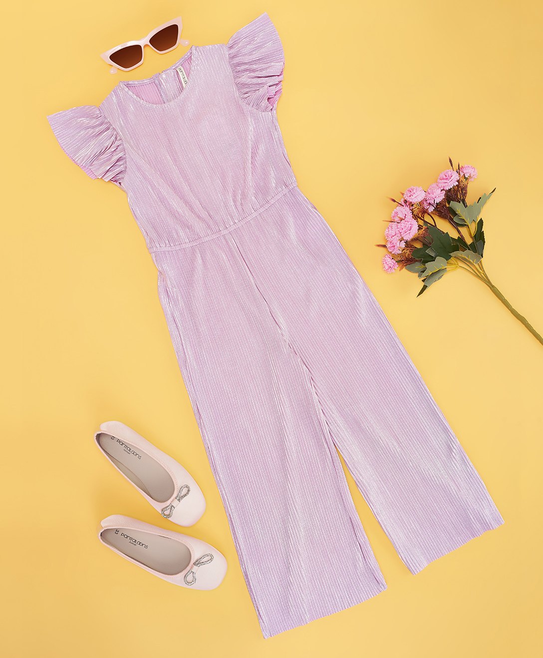 Pantaloons Junior Frill Sleeves Solid Self Design Jumpsuit - Lilac-picture-15