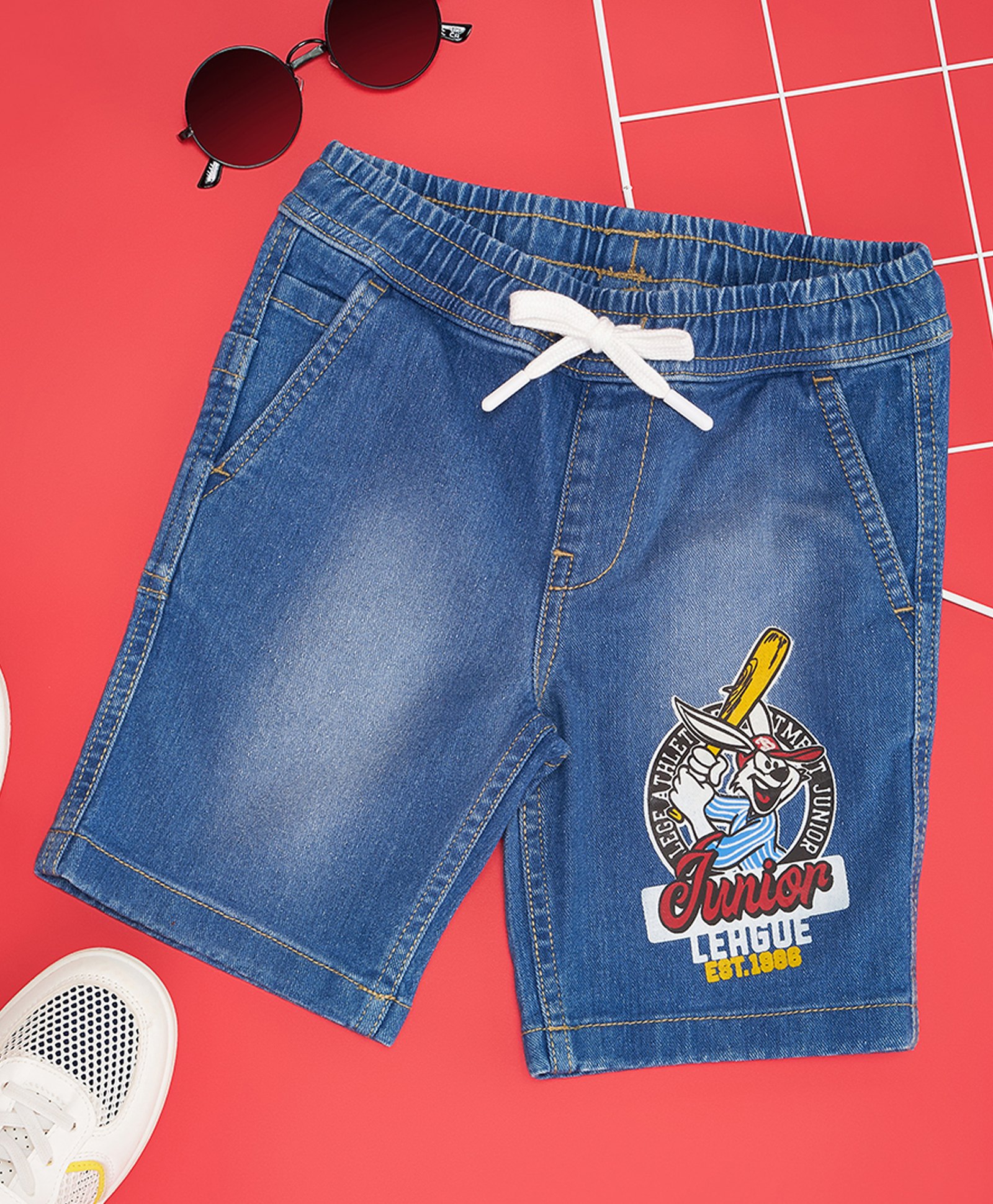 Pantaloons Junior Cotton Graphic Printed Shorts - Blue-picture-28