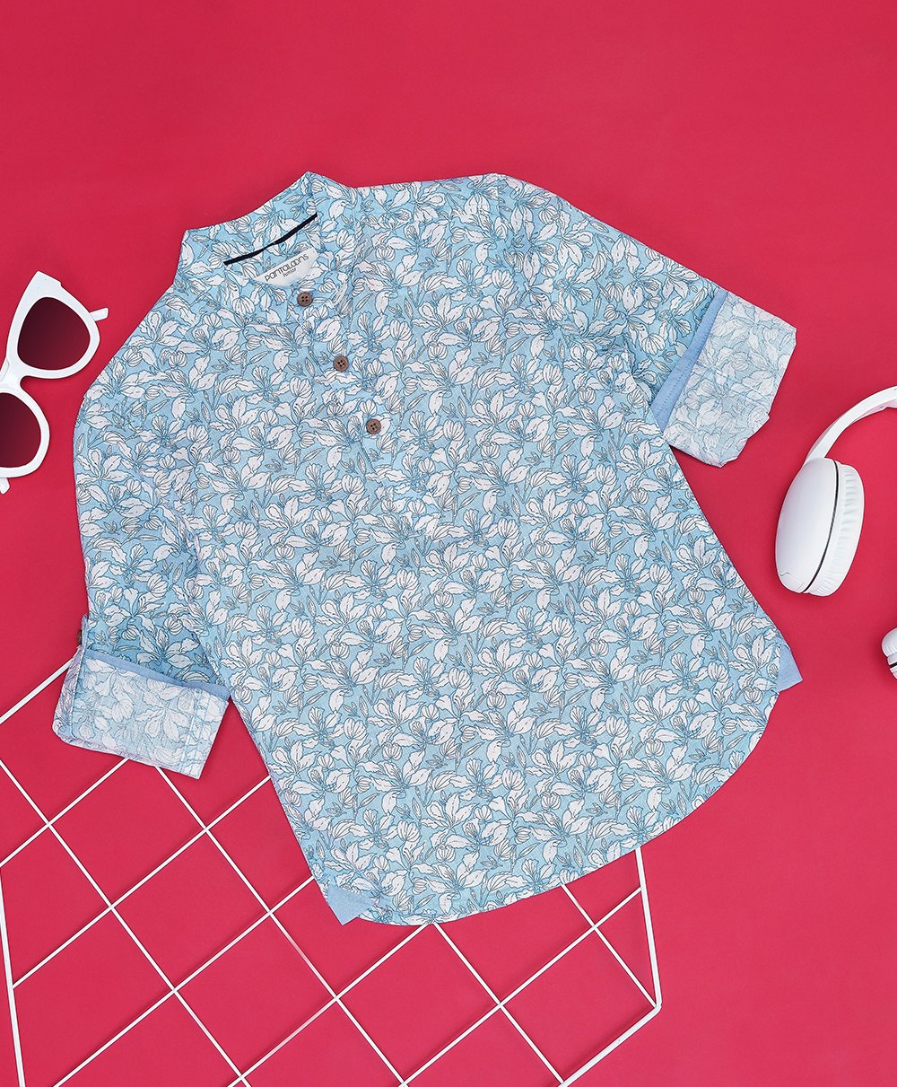 Pantaloons Junior Cotton Full Sleeves Printed Shirt - Sky Blue-image-49