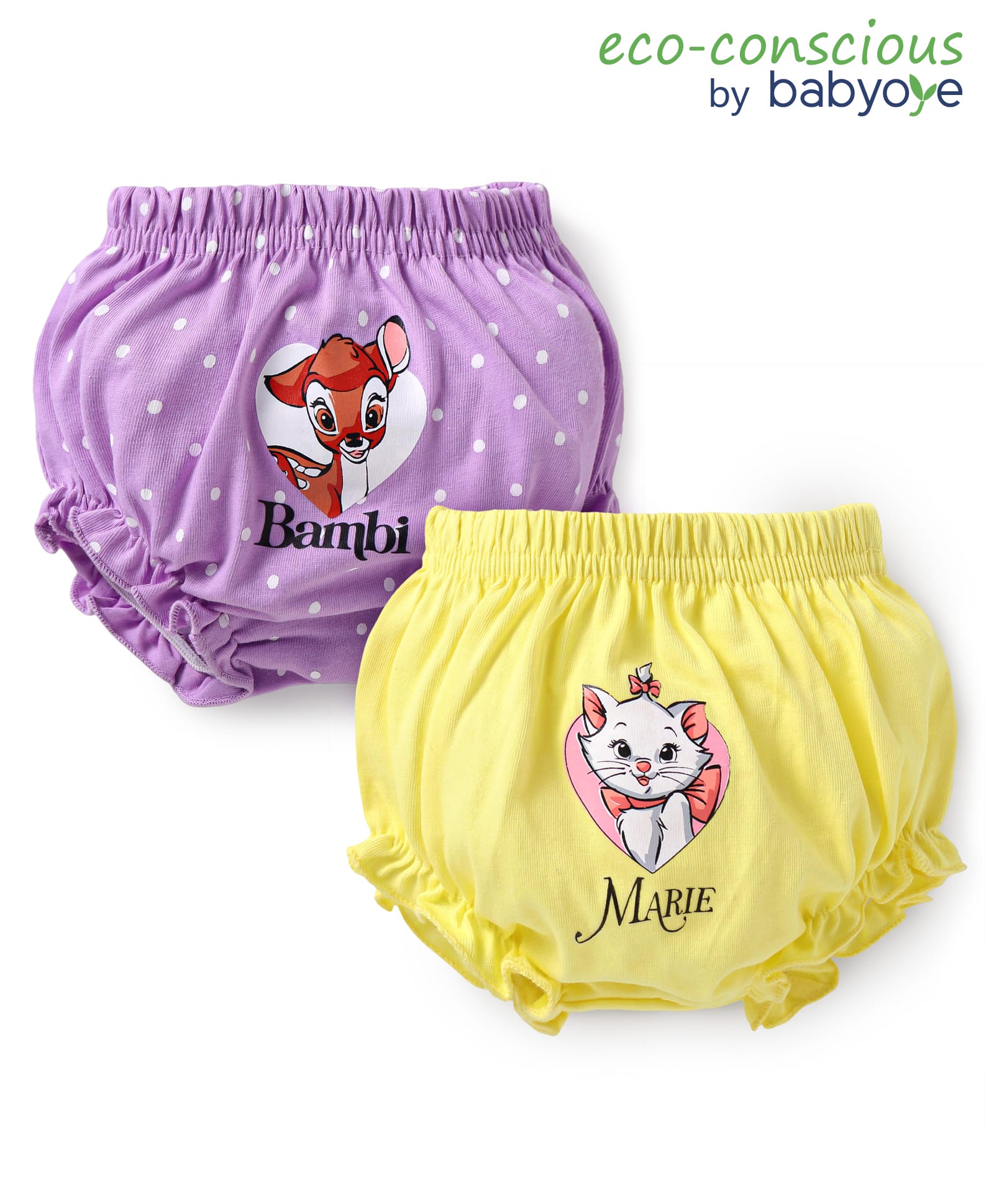 babyoye disney Babyoye Lycra Knit Bloomers with Bambi & Marie Print Pack of 2 - Yellow & Lavender-picture-33