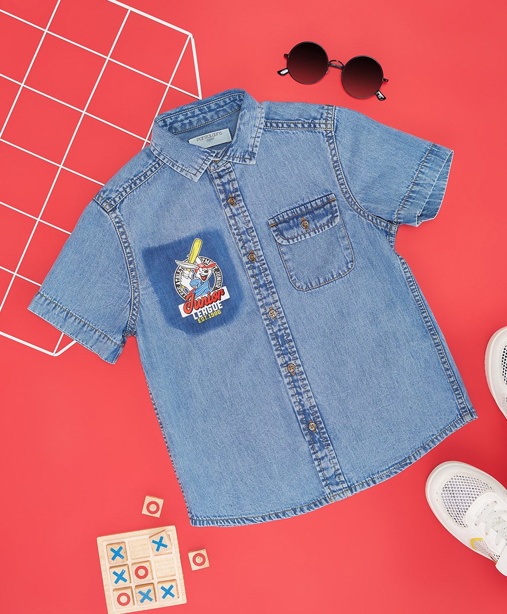 Pantaloons Junior Cotton Half Sleeves Baseball Theme Printed Shirt - Blue-picture-25