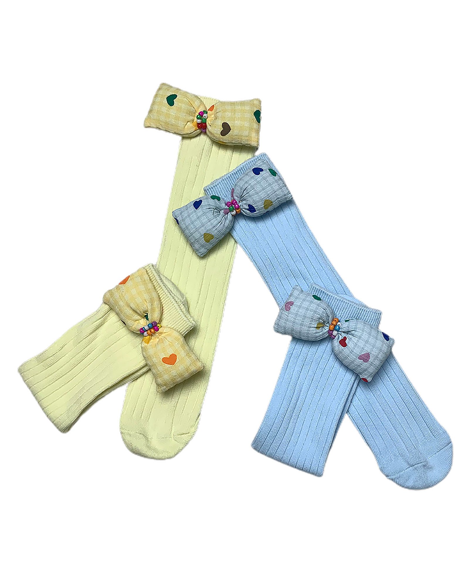 Little Surprise Box Pack Of 2 Mini Heart 3D Bow Calf Length Elastic Cotton Socks - Blue & Green-picture-16