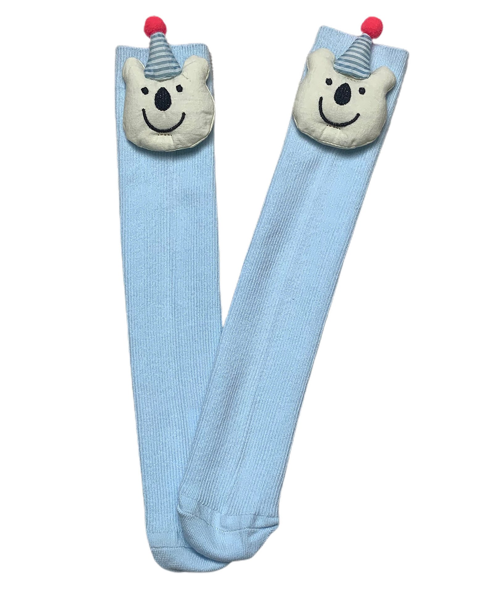 Little Surprise Box 3D Party Hat Teddy Calf Length Elastic Cotton Socks For Kids - Blue-image-1
