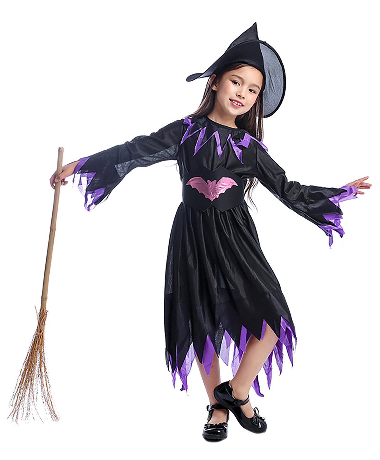 Little Surprise Box Halloween Theme Full Sleeves Witch Costume With Hat & Broom - Black-image-33