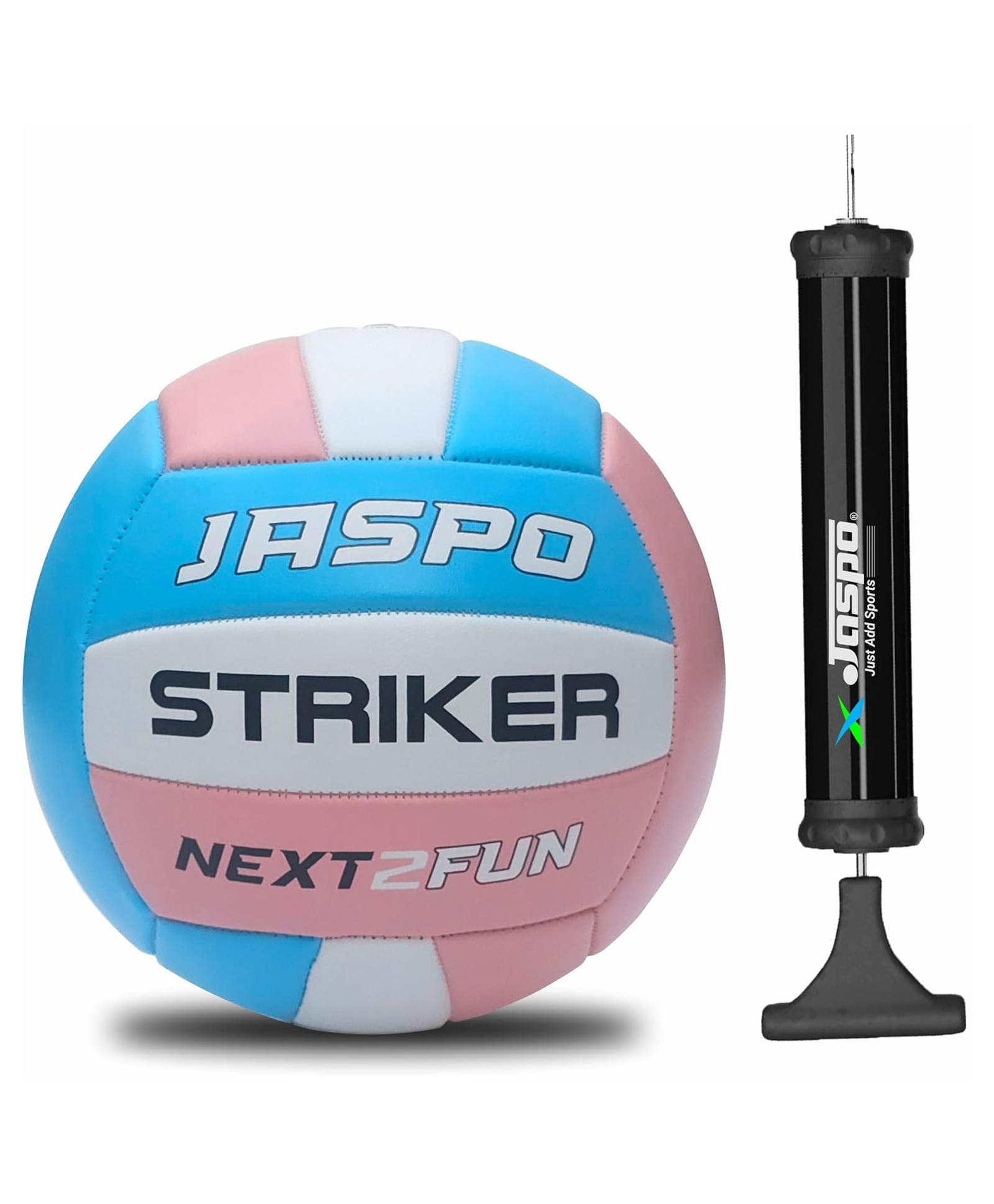 jaspo Soft Touch Recreational pu Leather Volleyball with Hand Air Pump, Machine Stitched Volleyball Waterproof Indoor/Outdoor Size:5 (Striker, Blue/White/Pink)-picture-11