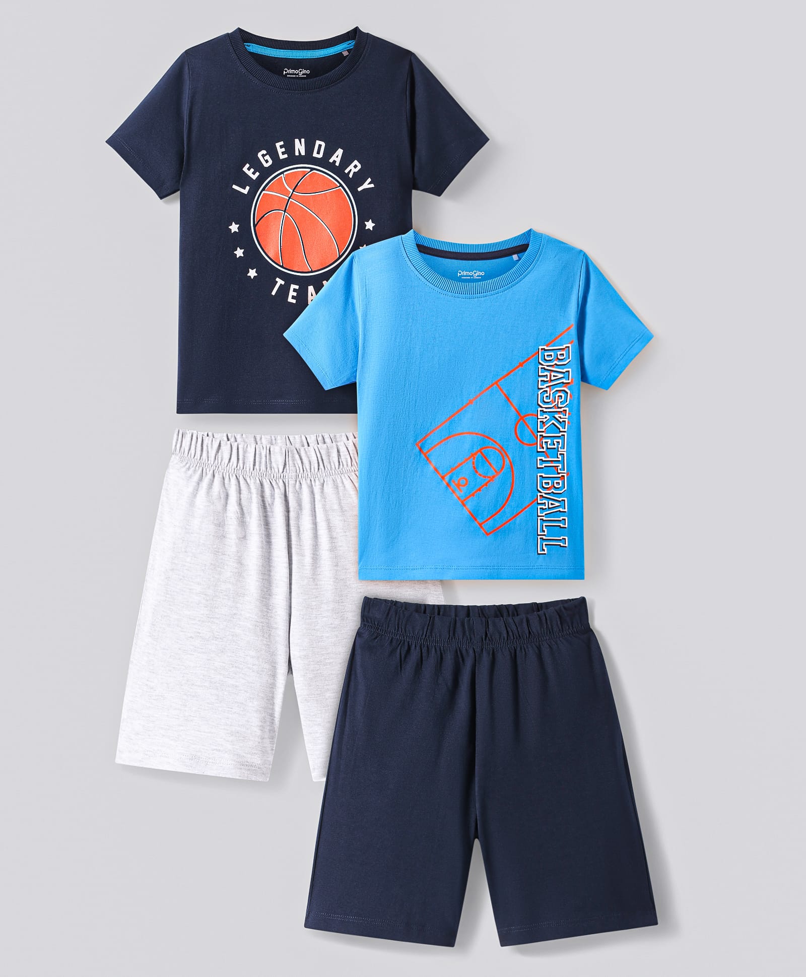 Primo Gino 100% Cotton Knit Half SleevesBasket BallChest Print Shorts Set Pack of 2- Light Blue & Navy-image-30