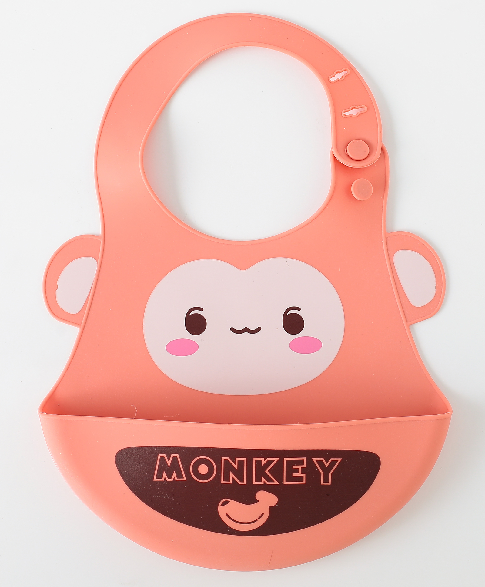 Monkey Print Waterproof Silicon Bib - Pink