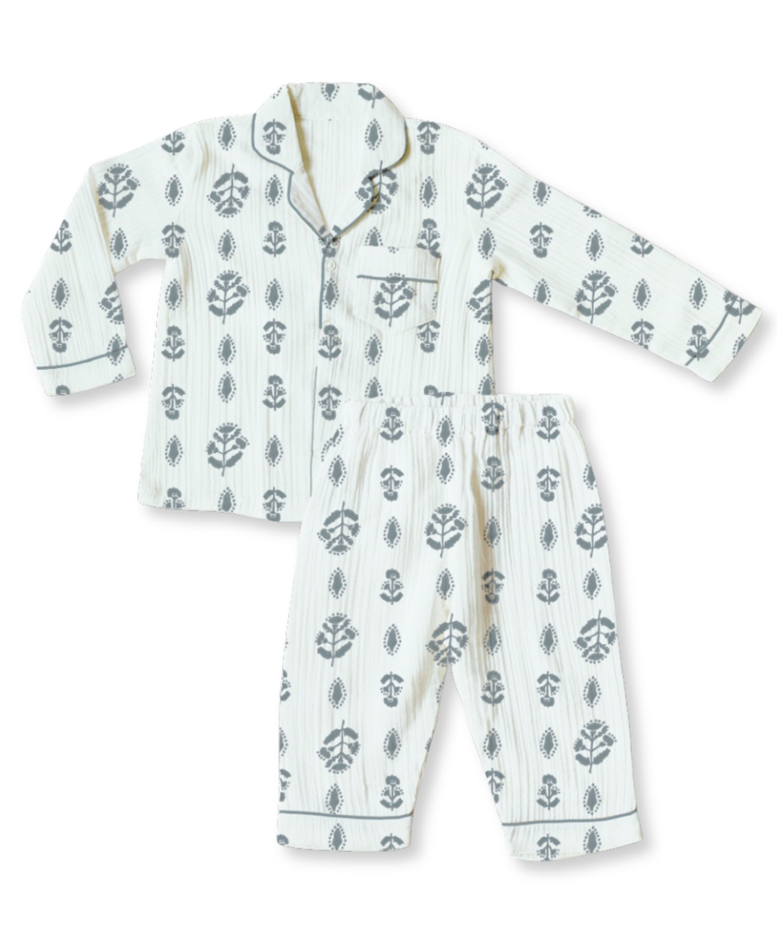 The Boo Boo Club Organic Cotton Knit Full Sleeves Floral Printed Coordinating Night Suit Set - White & Blue-picture-14