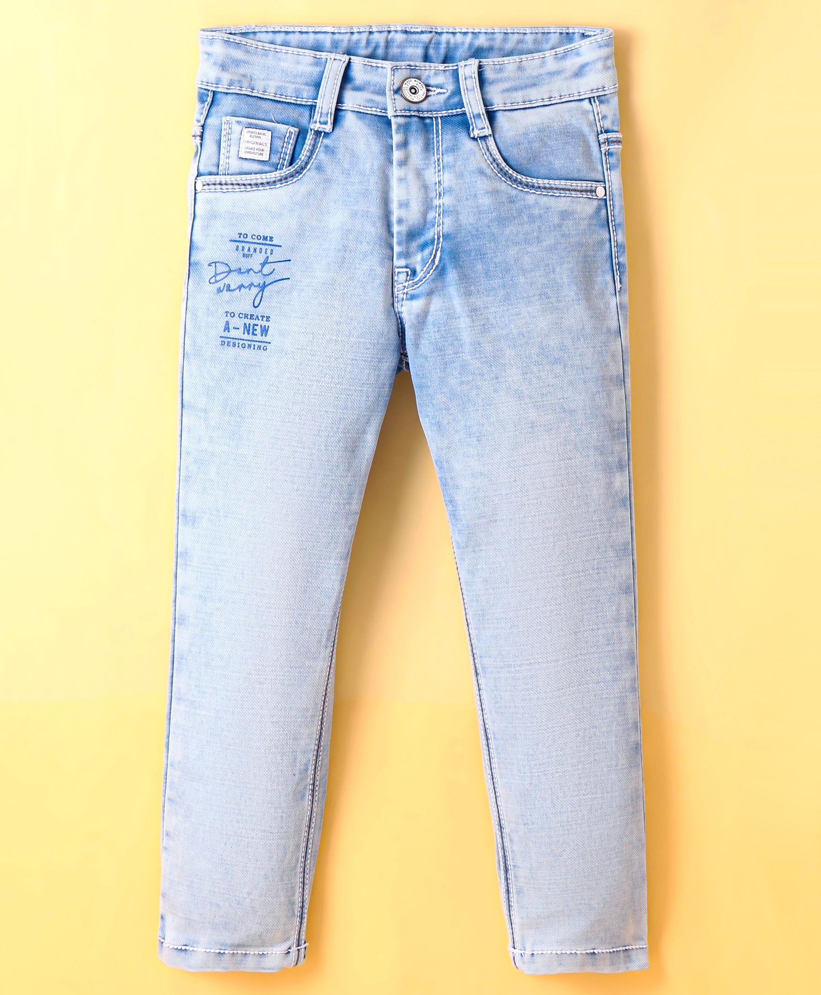 Ruff Denim Washed Full Length Jeans with Text Print - Light Blue-picture-25