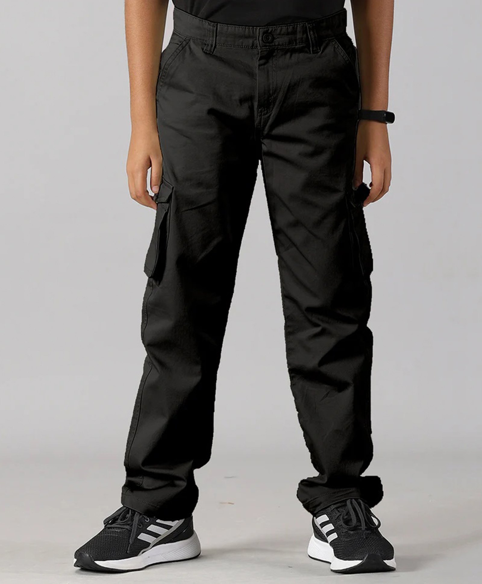 Kiddopanti Solid Button Down Cargo Pant - Jet Black-picture-24
