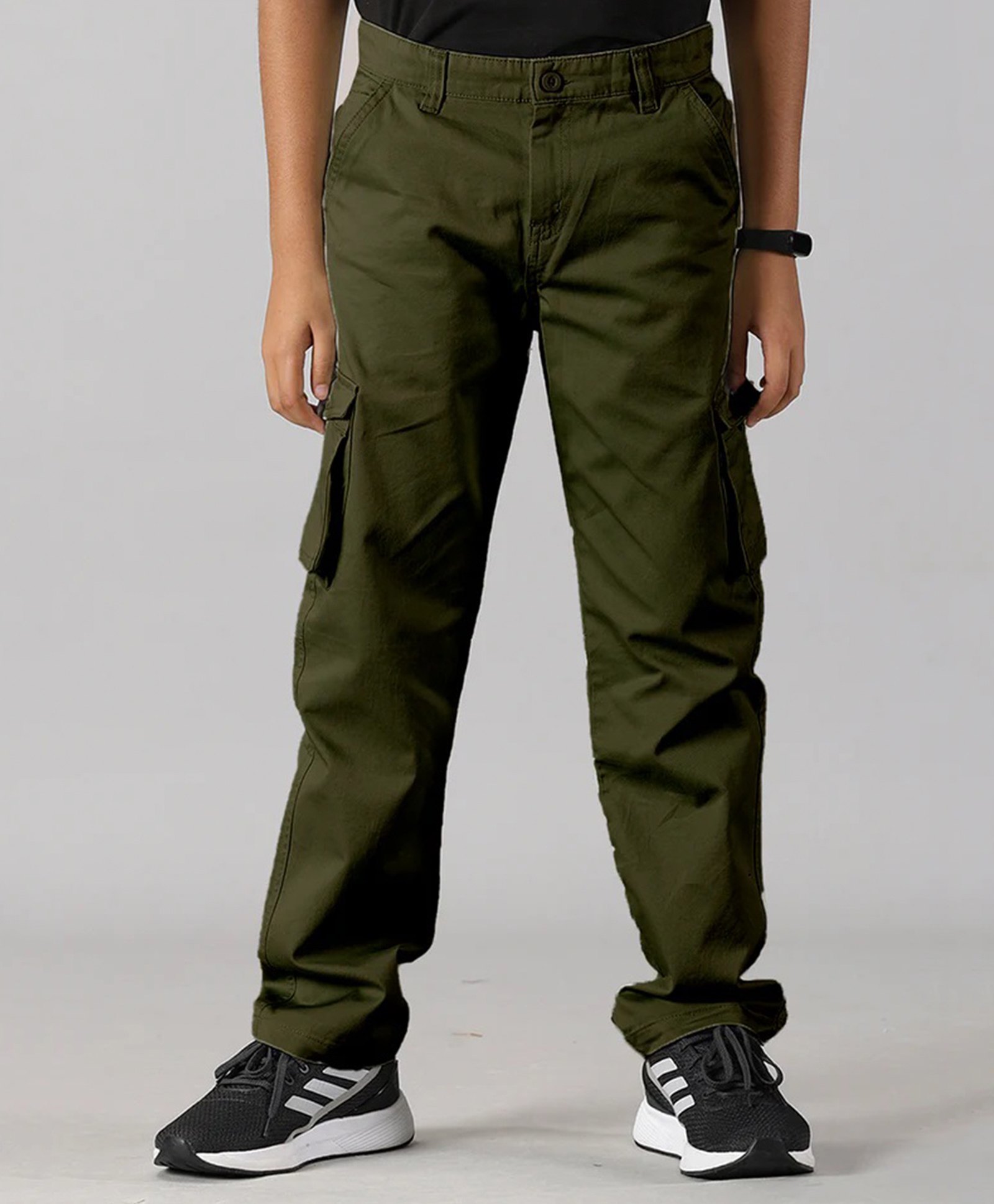Kiddopanti Solid Button Down Cargo Pant - Military Green-picture-12