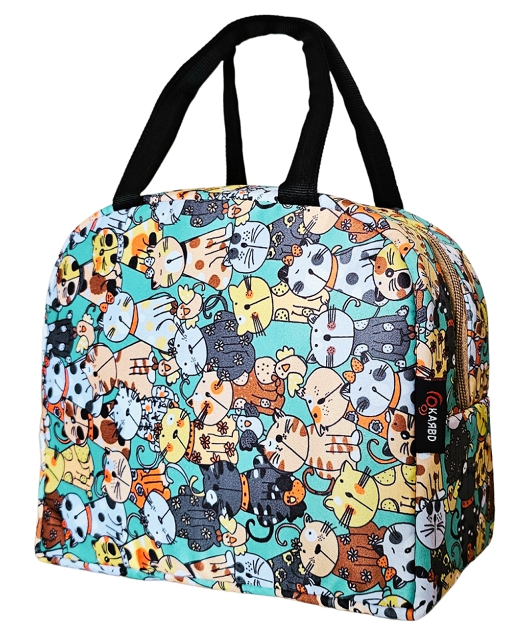 KARBD Insulated Lunch Box Bag with Aluminium Foil Insulation - Green Yellow Colour, Kitten Design-image-41