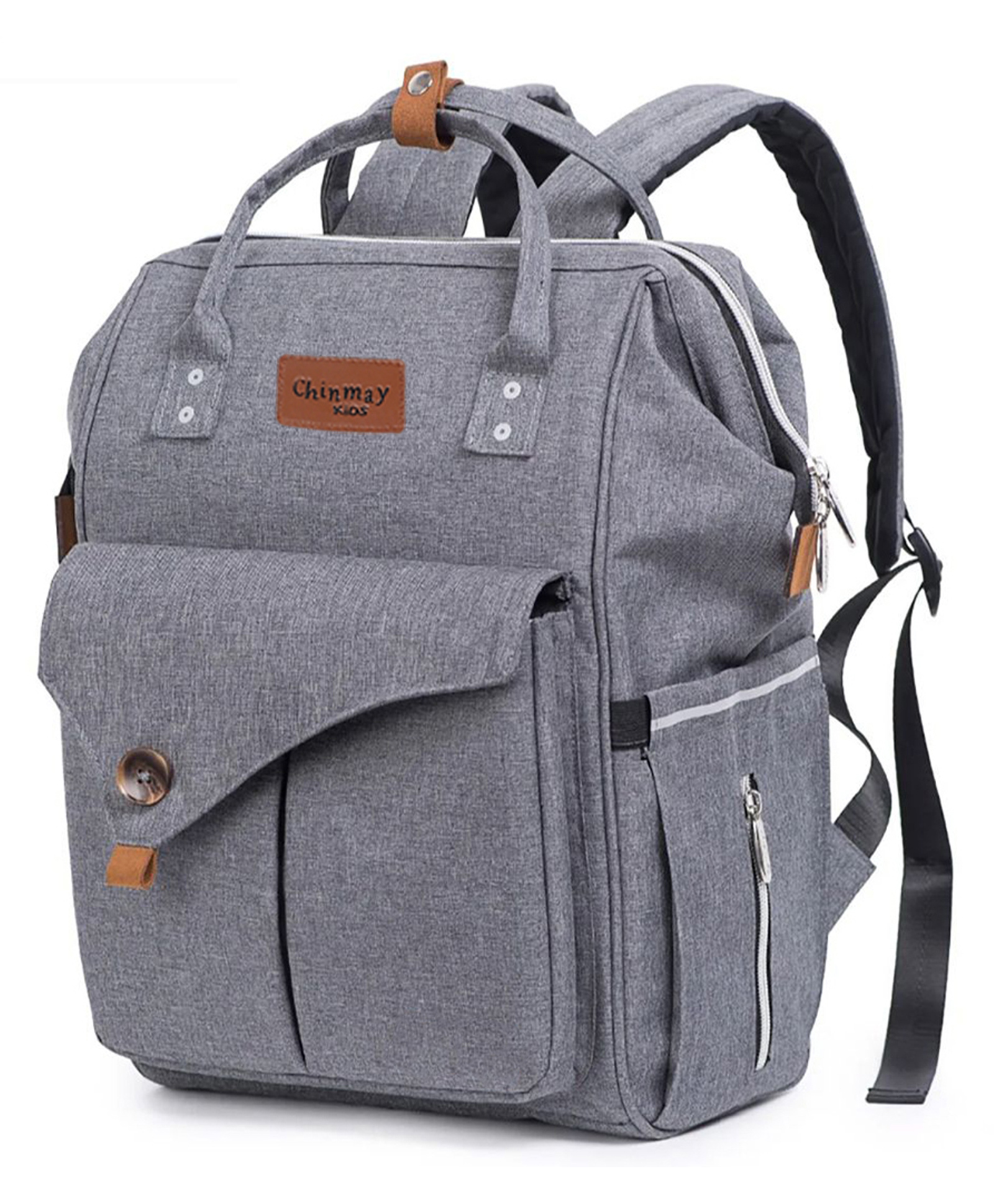 Chinmay Kids Large Capacity Mother Bag Diaper Backpack with Insulated Bottle Storage Bag Diaper Bag  (Light Grey)-image-46