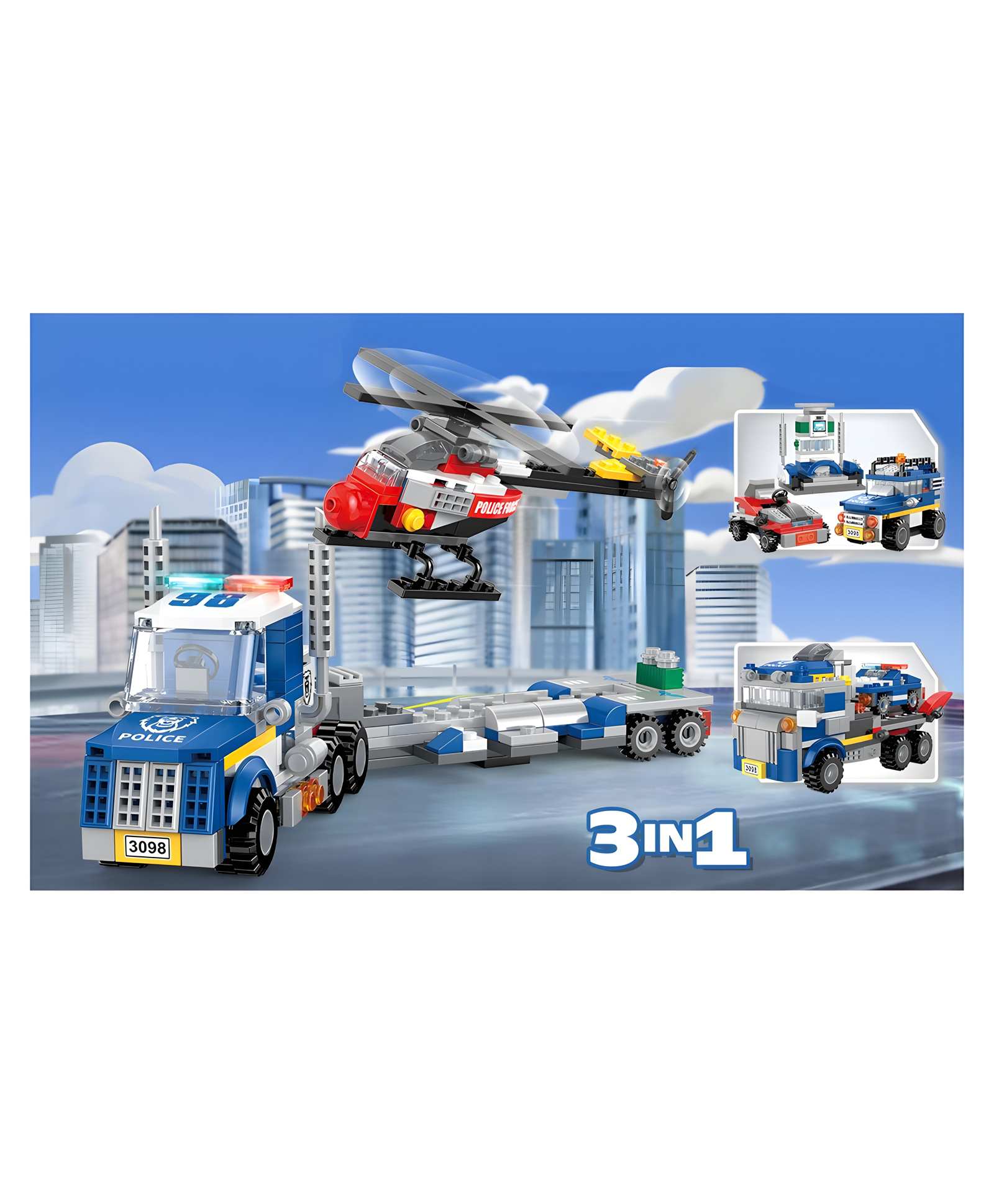YAMAMA Building Blocks 3 in 1 City Police Bricks Block Set With Detailed Guidebook Learning And Educational Toy Police Car Transporter Building Toys Police Truck With Trailer And Rescue Helicopter Play Fun And Educational Toys 249 Pcs  Multicolor-picture-22