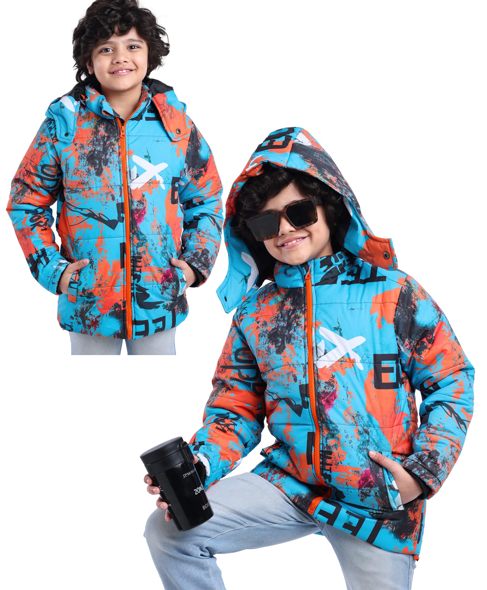 Ollington St. Woven Full Sleeves Hooded Padded Jacket With Abstract Print - Blue-picture-15