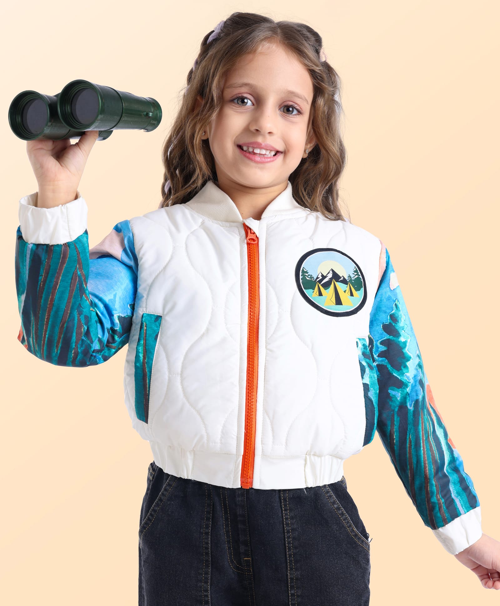 Ollington St. Woven Full Sleeves Padded Quilted Jacket With Forest Print & Patch - White-picture-17