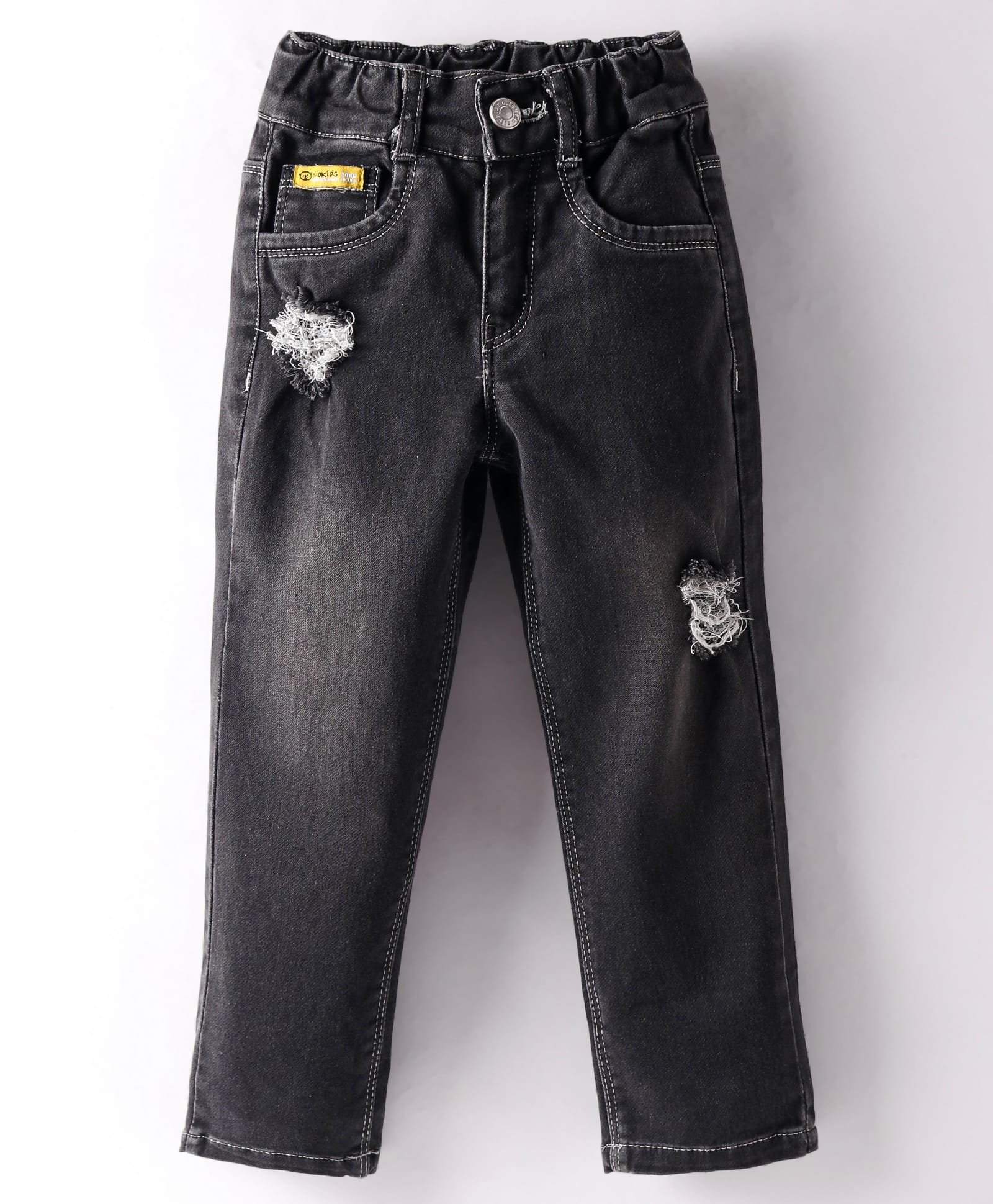 Olio Kids Denim Full Length Solid Distress Jeans - Black-picture-27