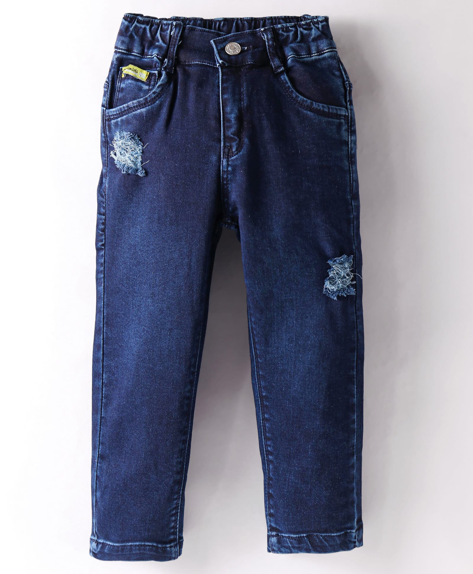 Olio Kids Denim Full Length Solid Distress Jeans - Blue-picture-18