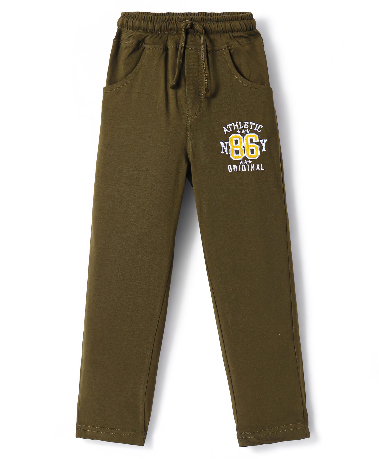 Olio Kids Sinker Knit Full Length Lounge Pant with Patch Embroidery- Olive Green-image-49