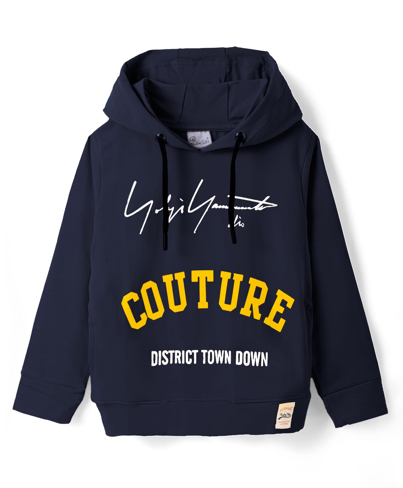 Olio Kids Lycra Knit Full Sleeves Hooded Sweatshirt with Text Print - Navy Blue-picture-23