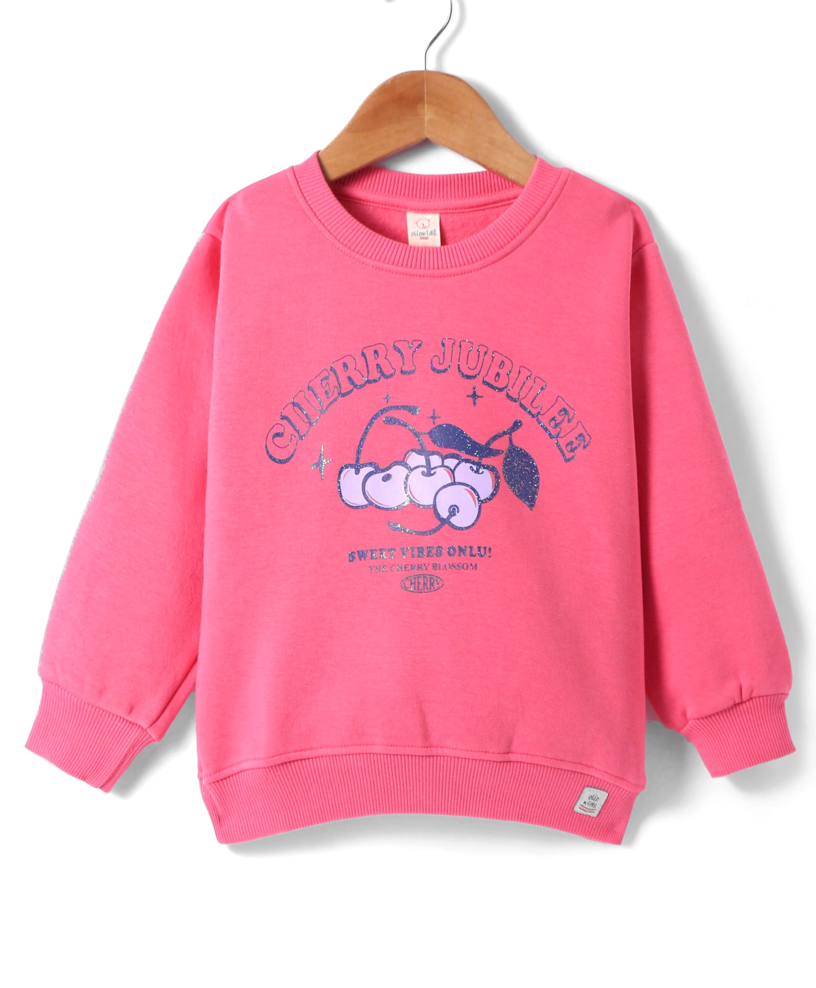 Olio Kids Fleece Knit FullSleeves Sweatshirt with Text Print - Dark Pink-image-37