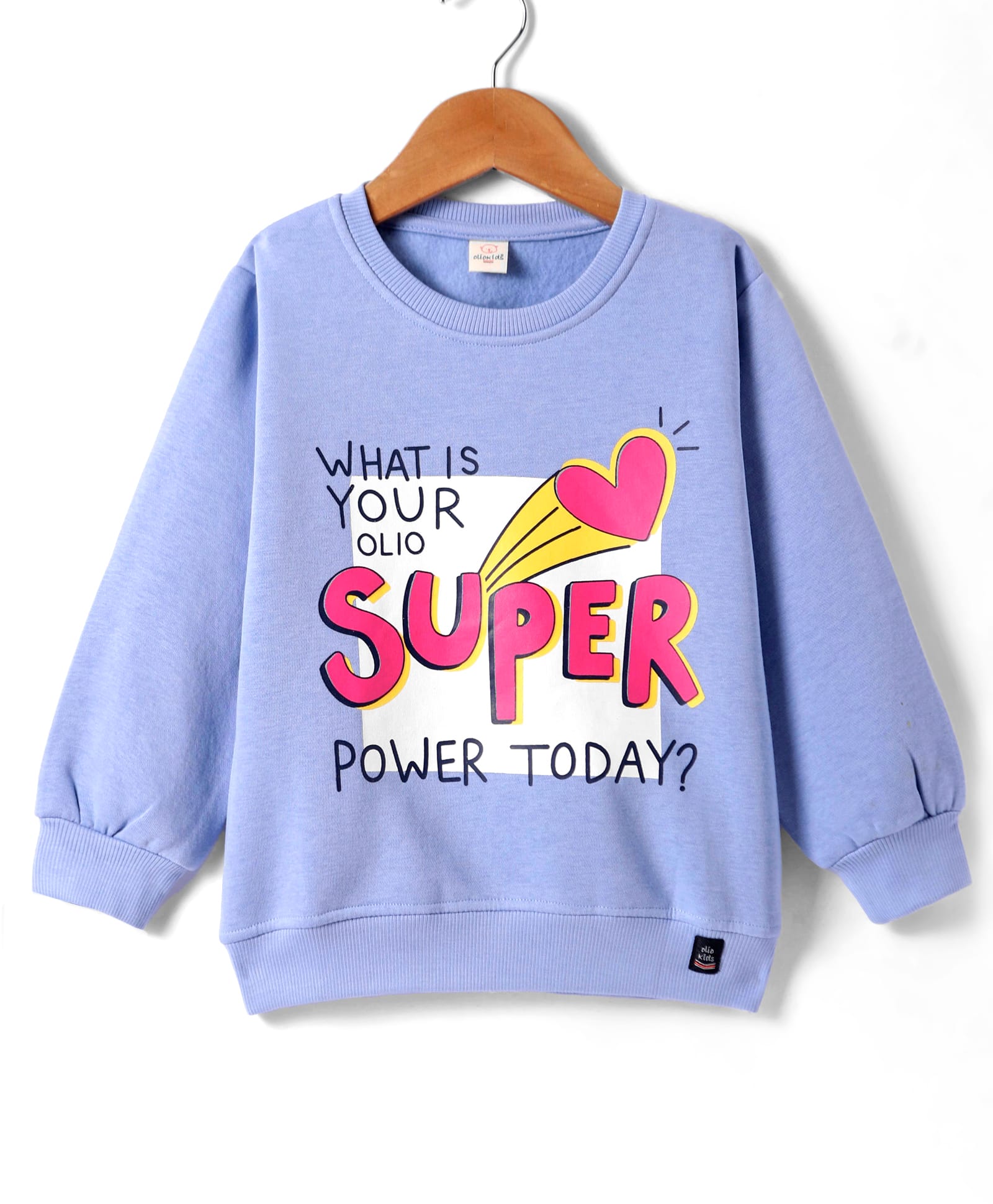 Olio Kids Fleece Knit FullSleeves Sweatshirt with Text Print - Light Blue-picture-24