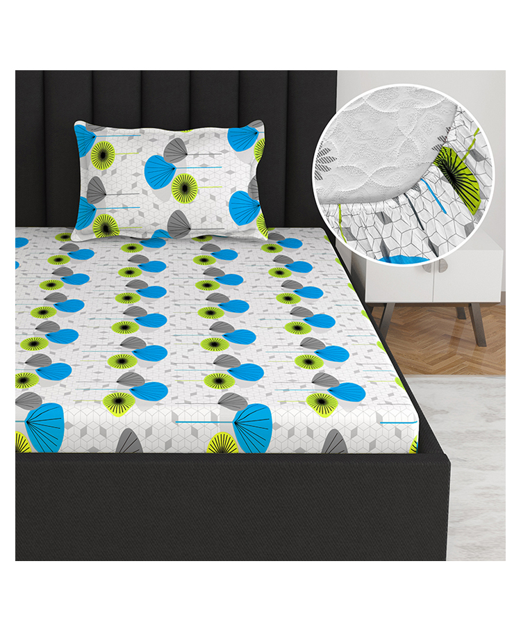 Divine Casa 144 TC Cotton Floral Elastic Fitted King Bedsheet with Pillow Covers (White)-picture-36