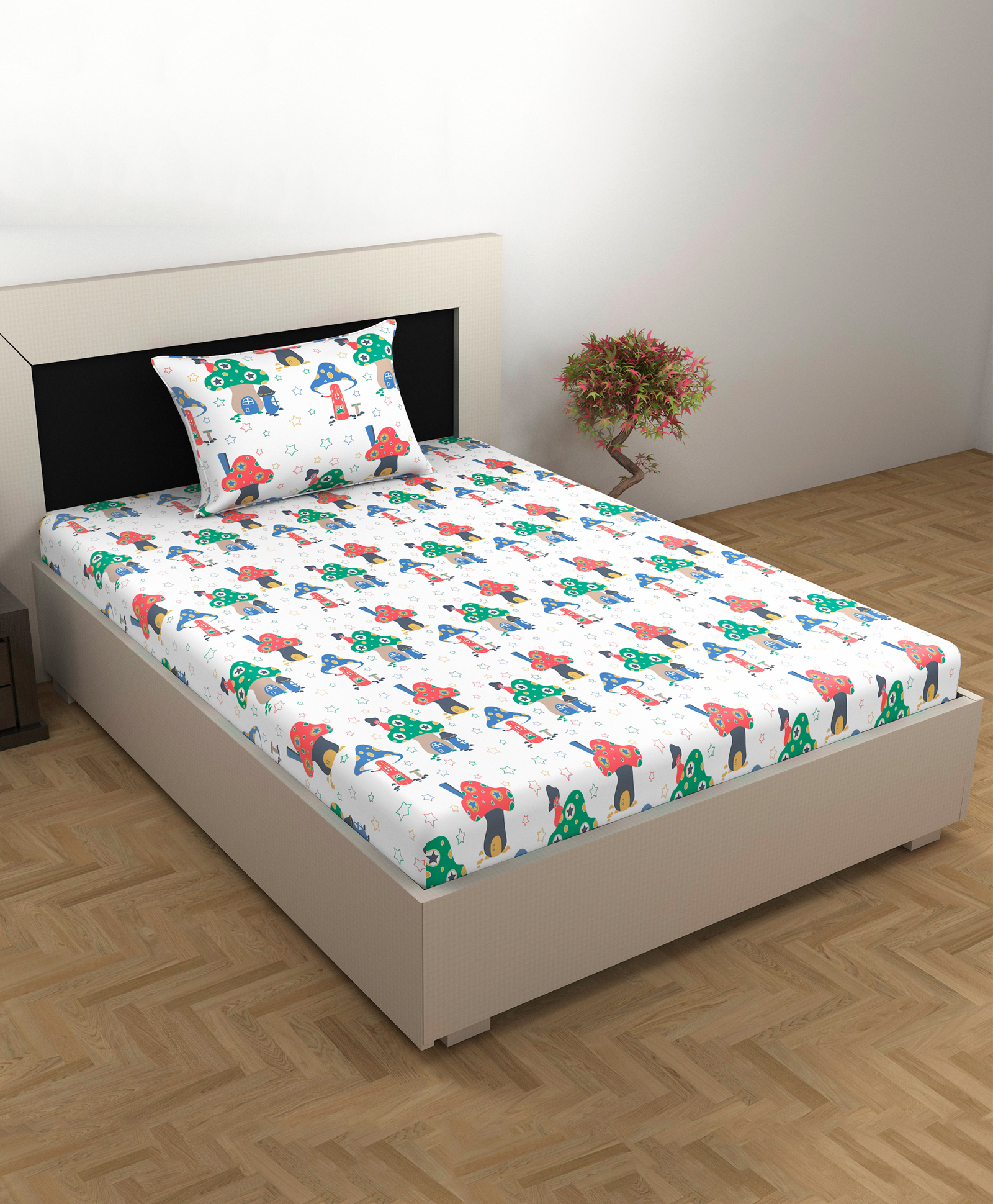 Divine Casa Kids Skin-Friendly Printed Single Bedsheet with Pillow Cover (Velvet White)-image-7
