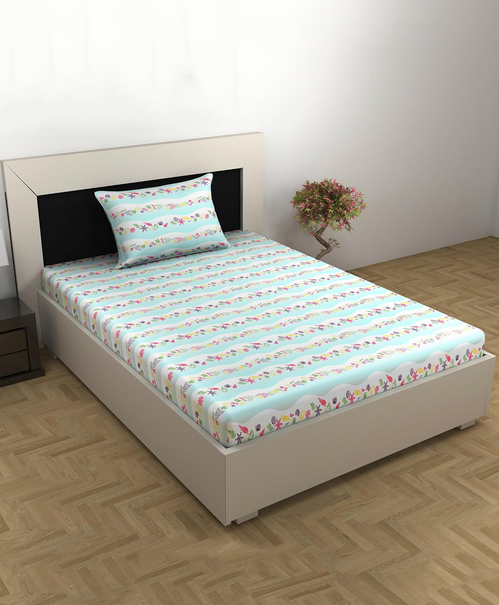 Divine Casa Kids Skin-Friendly Printed Single Bedsheet with Pillow Cover (Elm Sky)-image-11