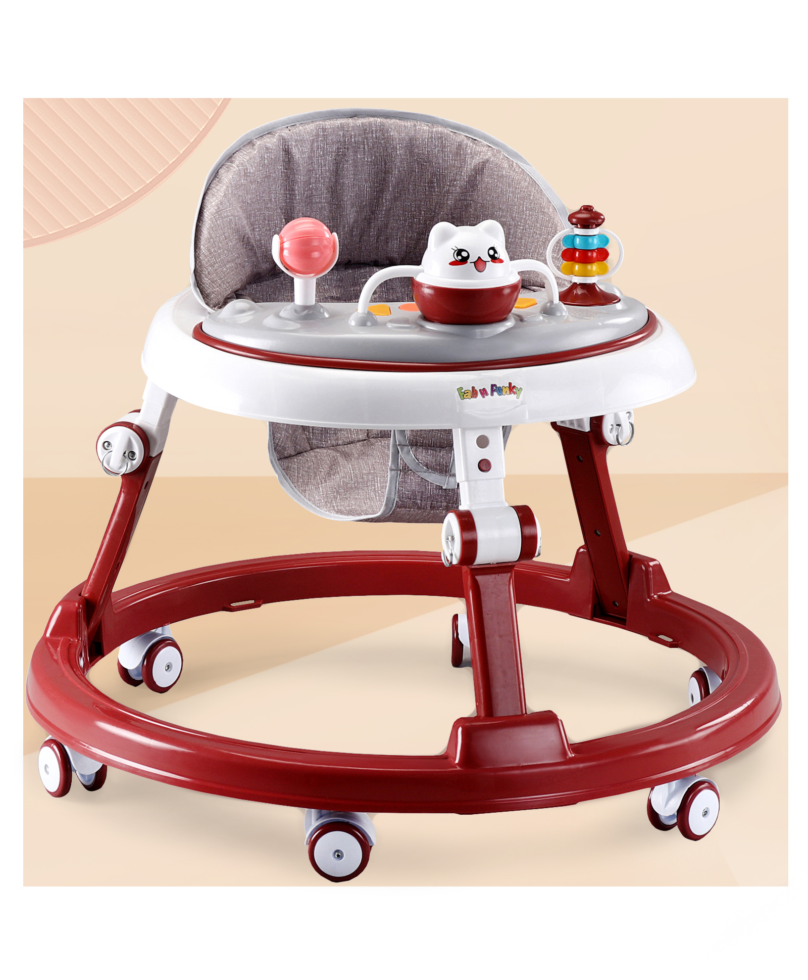Play Nation 360 Degree Baby Walker with 2 Level Height Adjustment & Musical Play Tray Cum Feeding Tray - Red-image-18