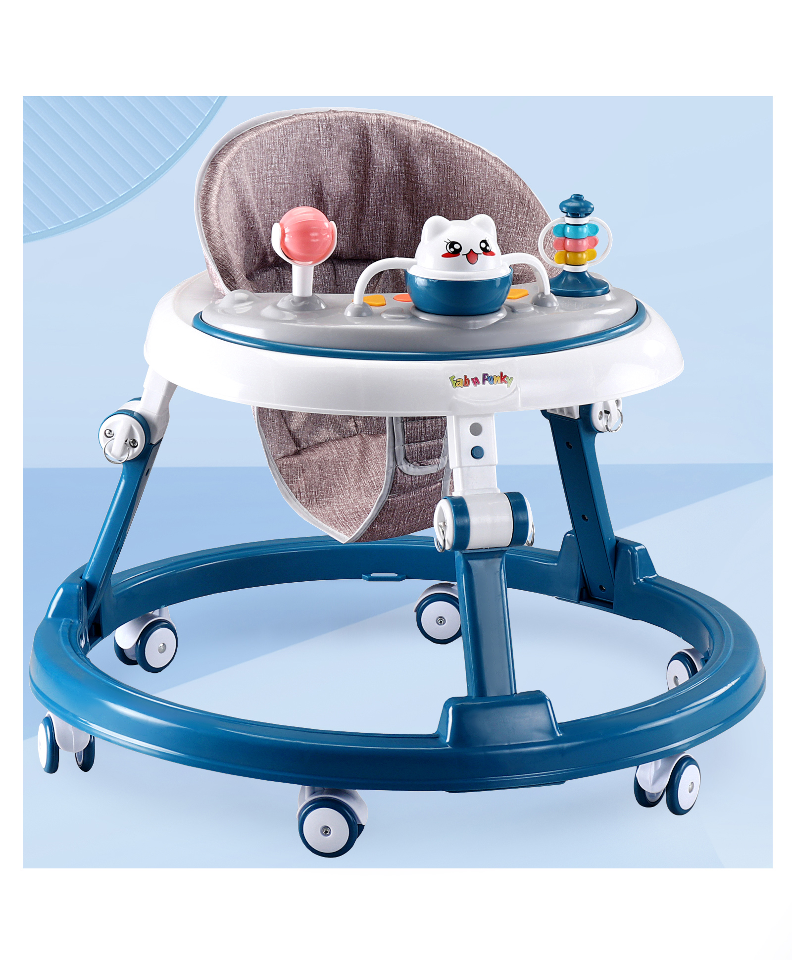 Play Nation 360 Degree Baby Walker with 2 Level Height Adjustment & Musical Play Tray Cum Feeding Tray - Blue-image-19