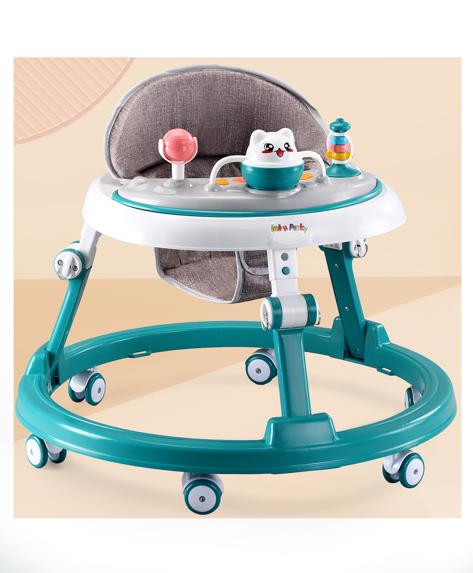 Play Nation 360 Degree Baby Walker with 2 Level Height Adjustment & Musical Play Tray Cum Feeding Tray - Green-image-20