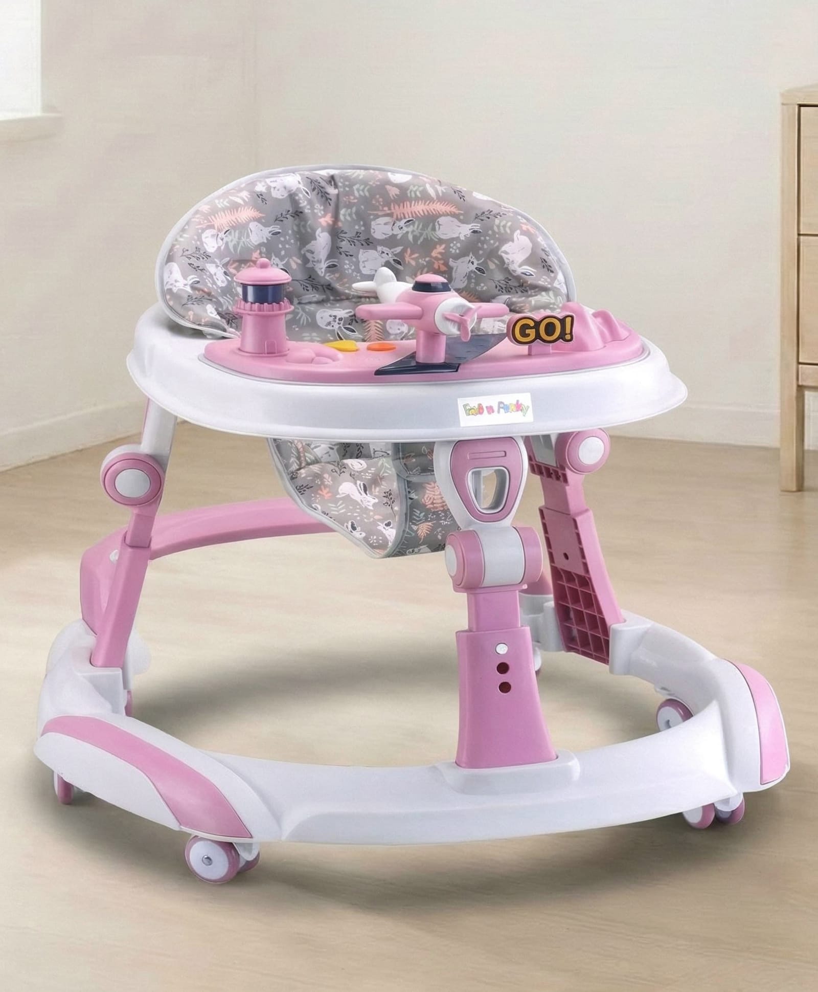 Baby Walker with Light & Music Rabbit Print - Pink-image-44