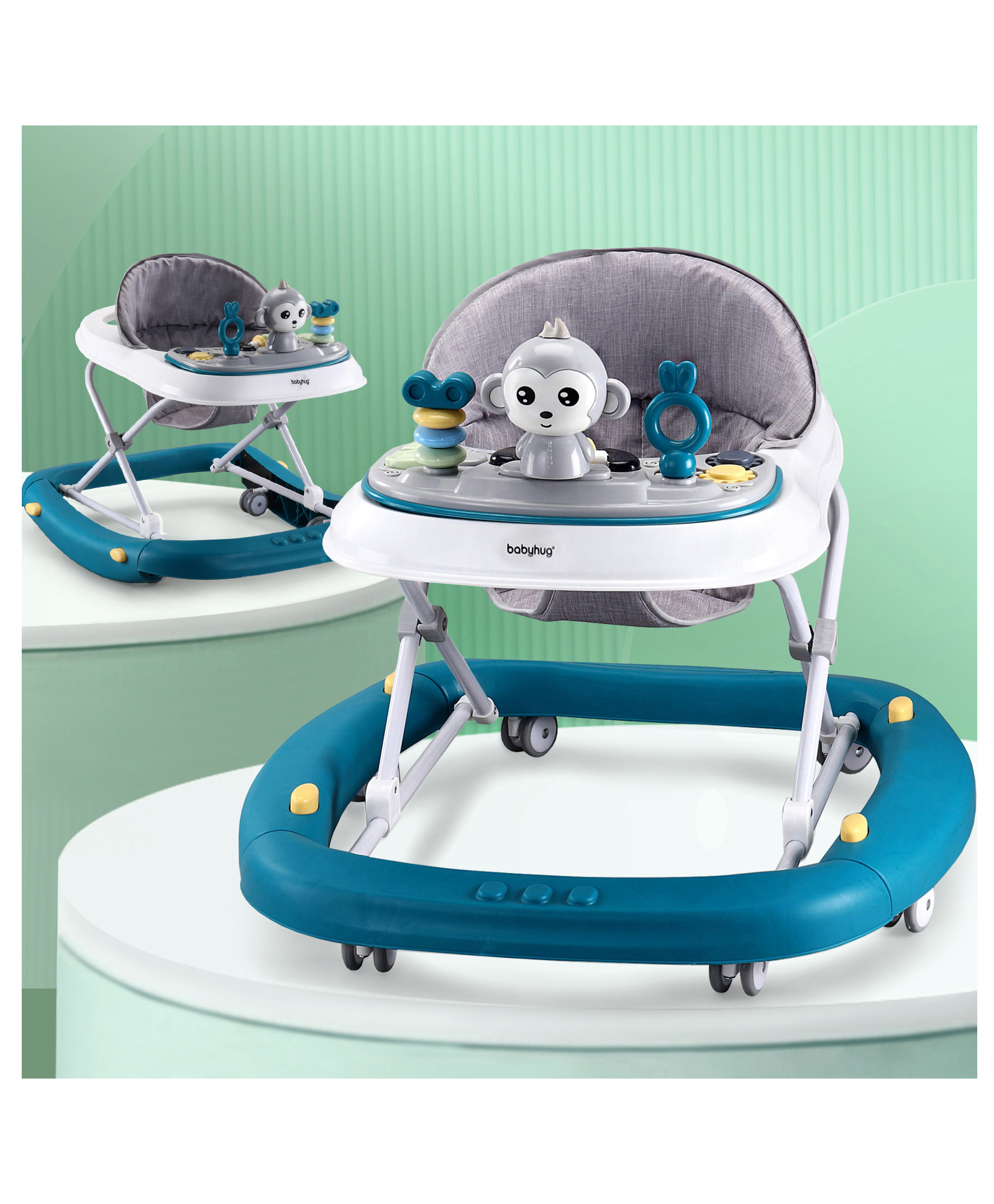 Babyhug 2 In 1 Multifunctional Baby Walker Cum Rocker With 3 Level Height Adjustment Musical Play Tray & Monkey Toy - Blue-image-23