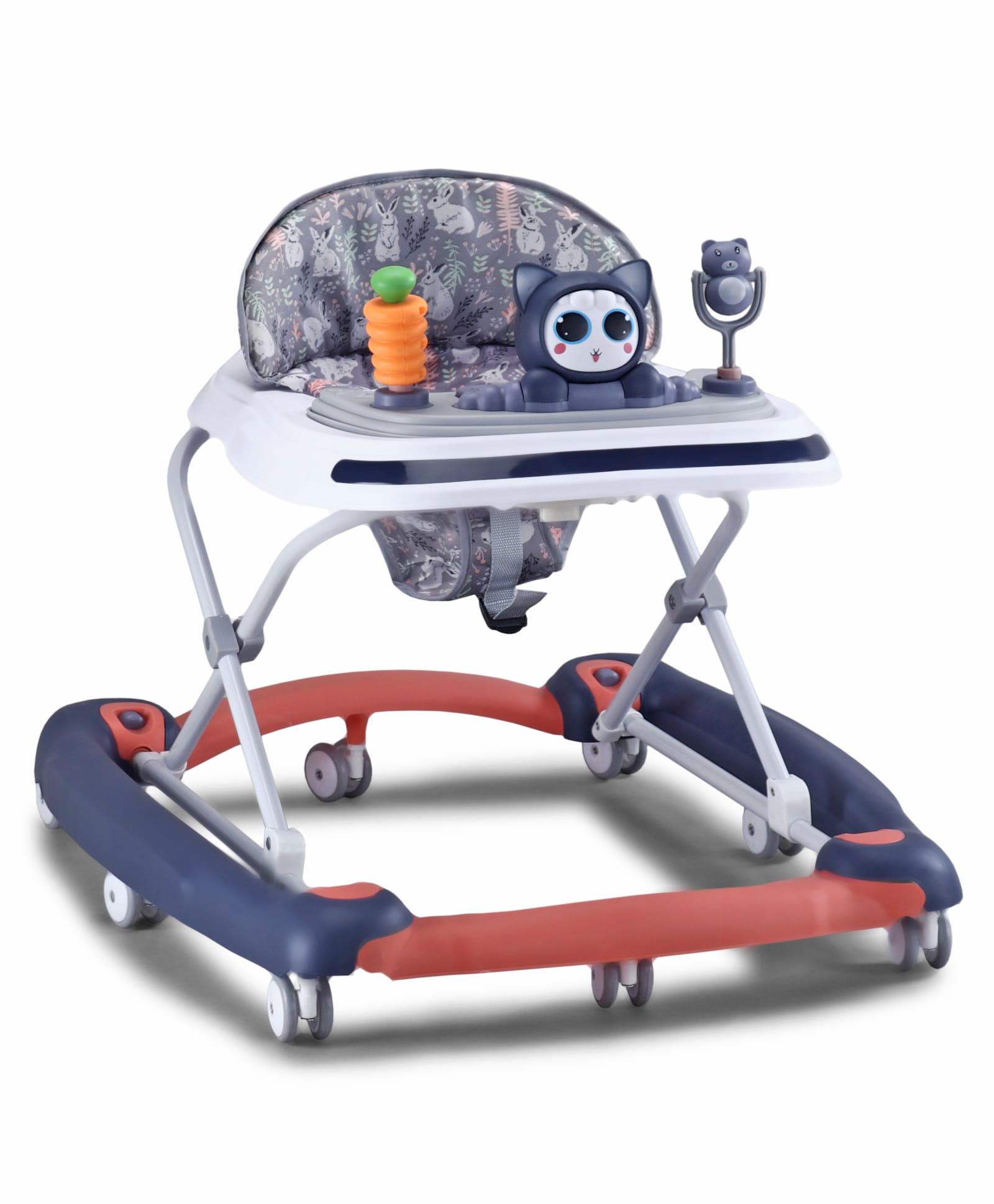 2-in-1 Walker Cum Rocker with Height Adjustment - Blue| Music & Lights Toy Tray| Adjustable Cushioned Seat| Compact Fold| 6 t o 24 months Boys & Girls| Smooth Swivel Wheels-image-15
