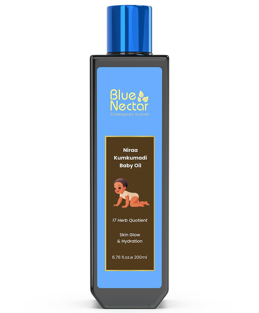 Blue Nectar Baby Oil with Pure Kumkumadi Oil for Glowing Skin | Ayurvedic Baby Massage Oil for New Born | 100% Natural & Safe  (17 Herbs, 200 ml)-picture-25