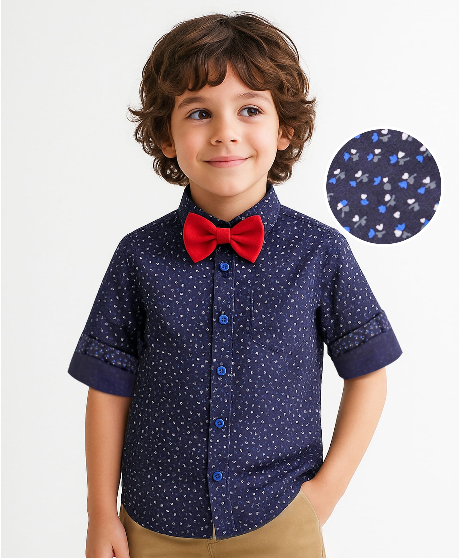 Babyhug Cotton Woven Full Sleeves Party Shirt with Bow & Floral Print - Navy Blue-picture-12