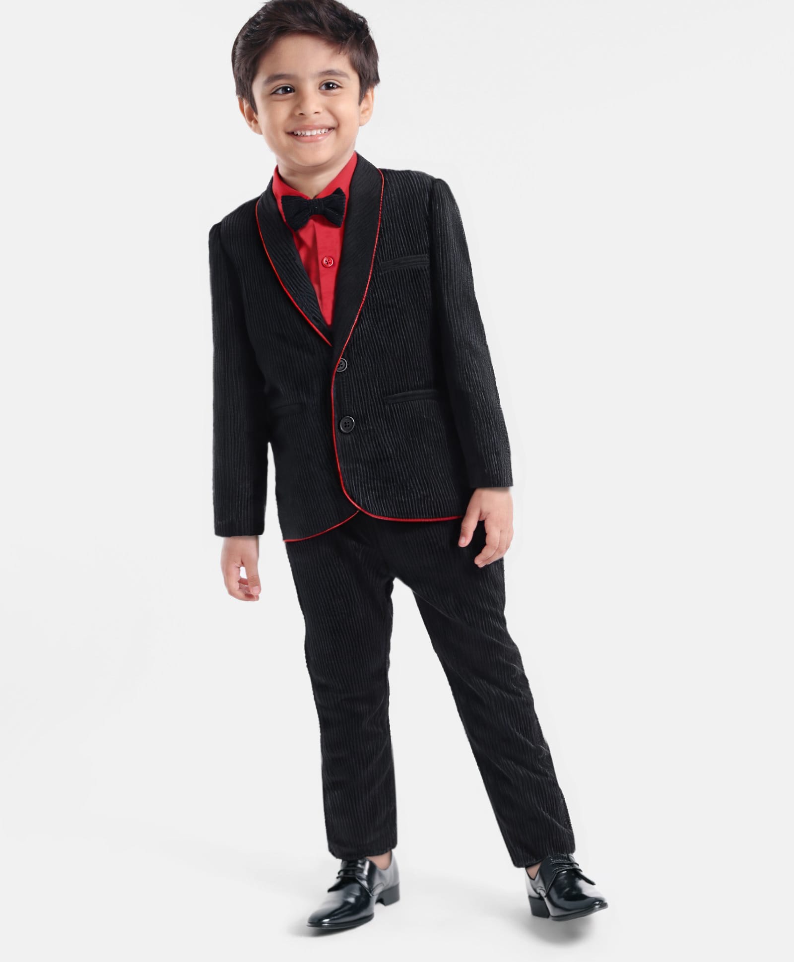 Babyhug Woven Full Sleeves Solid Colour 3 Piece Party Suit With Bow - Navy Blue & Red-picture-15