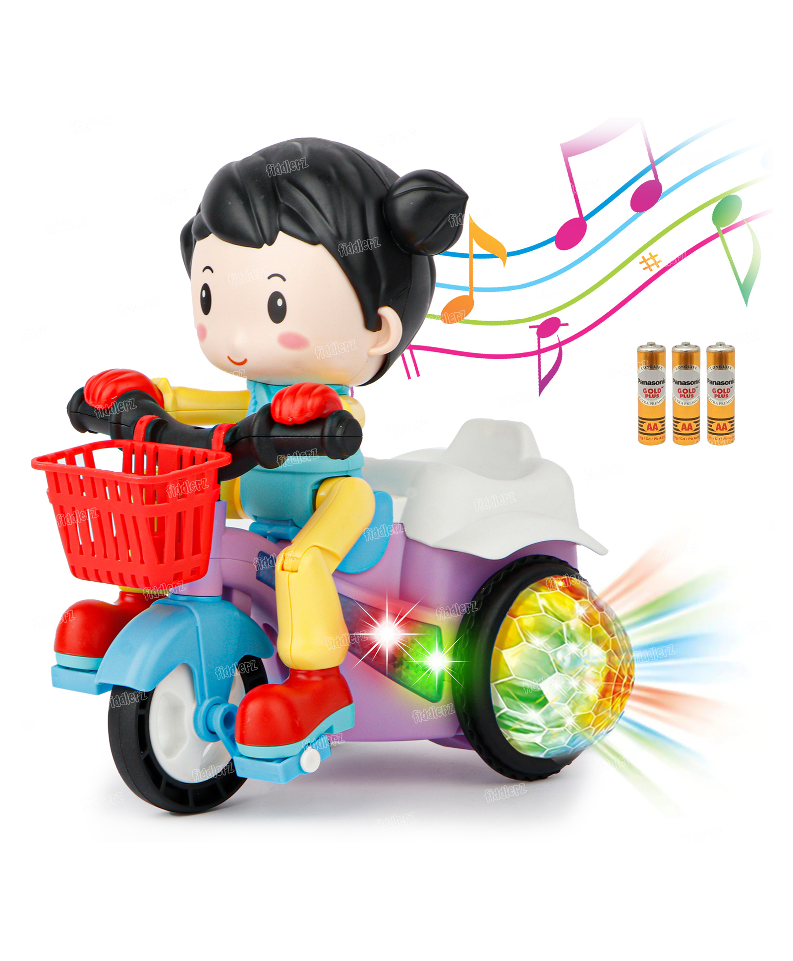 Toysire Tricycle Musical Toy for Kids with Sound and LED Light Battery Operated with 360 degree rotating Bump and Go Toy - Multicolor-image-22