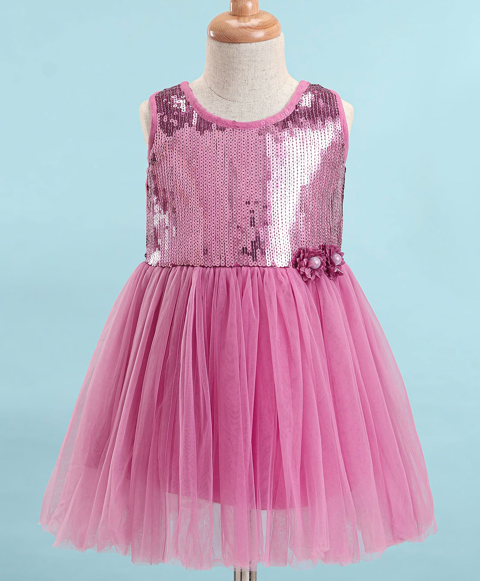 Enfance Sleeveless Sequin Detailed Floral Applique Dress - Onion Pink-picture-30