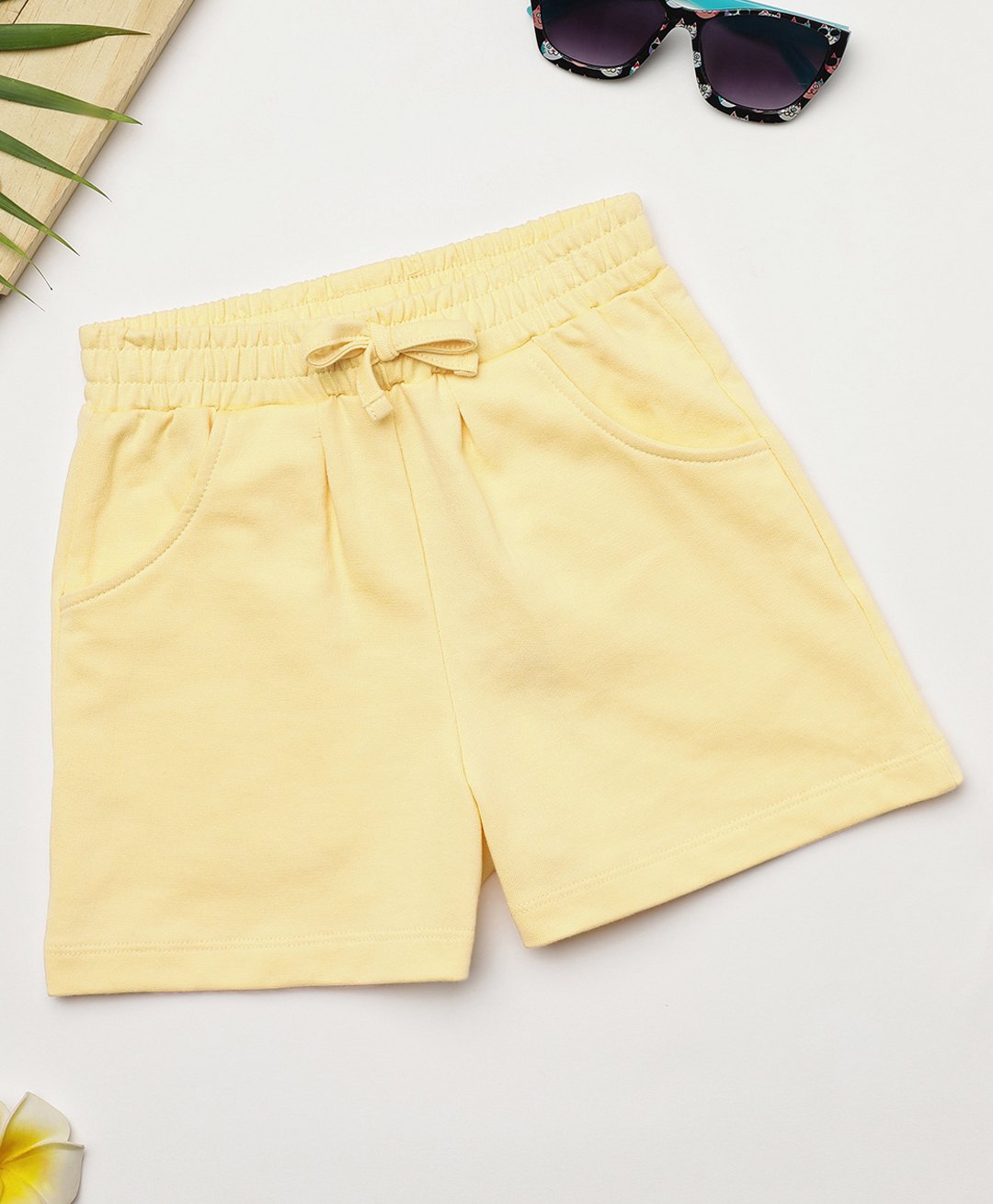 Milou Cotton Solid Shorts With Pockets - Yellow-picture-20