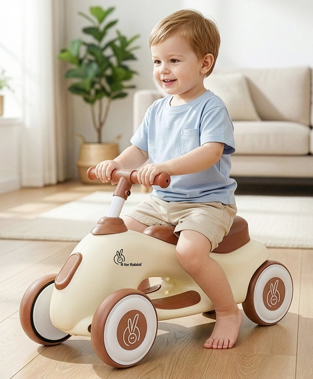 R for Rabbit Speedster Zoomy Ride on Swing Car - Cream Brown