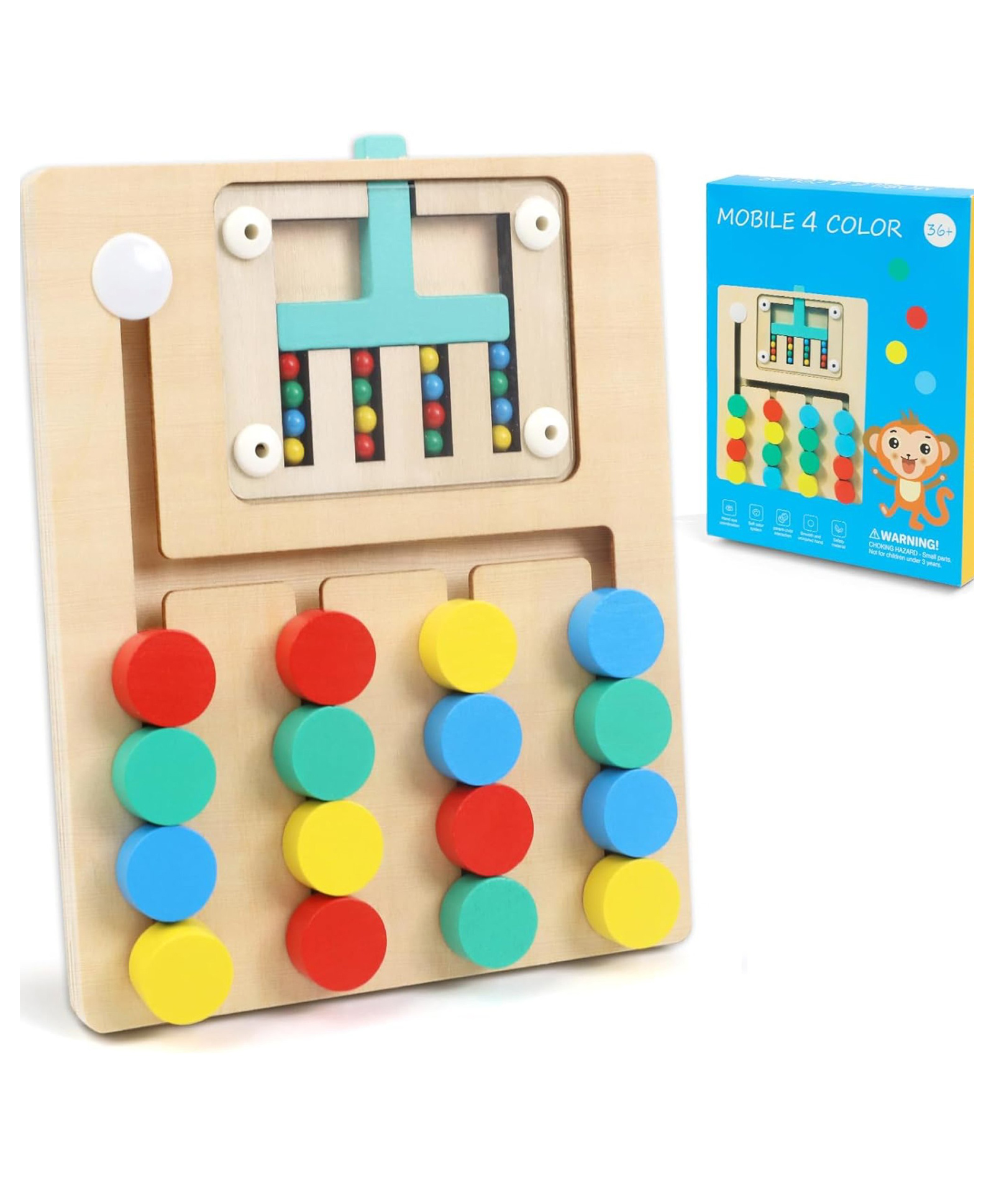 Trinkets & More Slide Puzzle Brain Teaser | Travel Games Road Trip Activities for Kids | Montessori Colour Matching Toys (4 Colour Sorter)-image-9