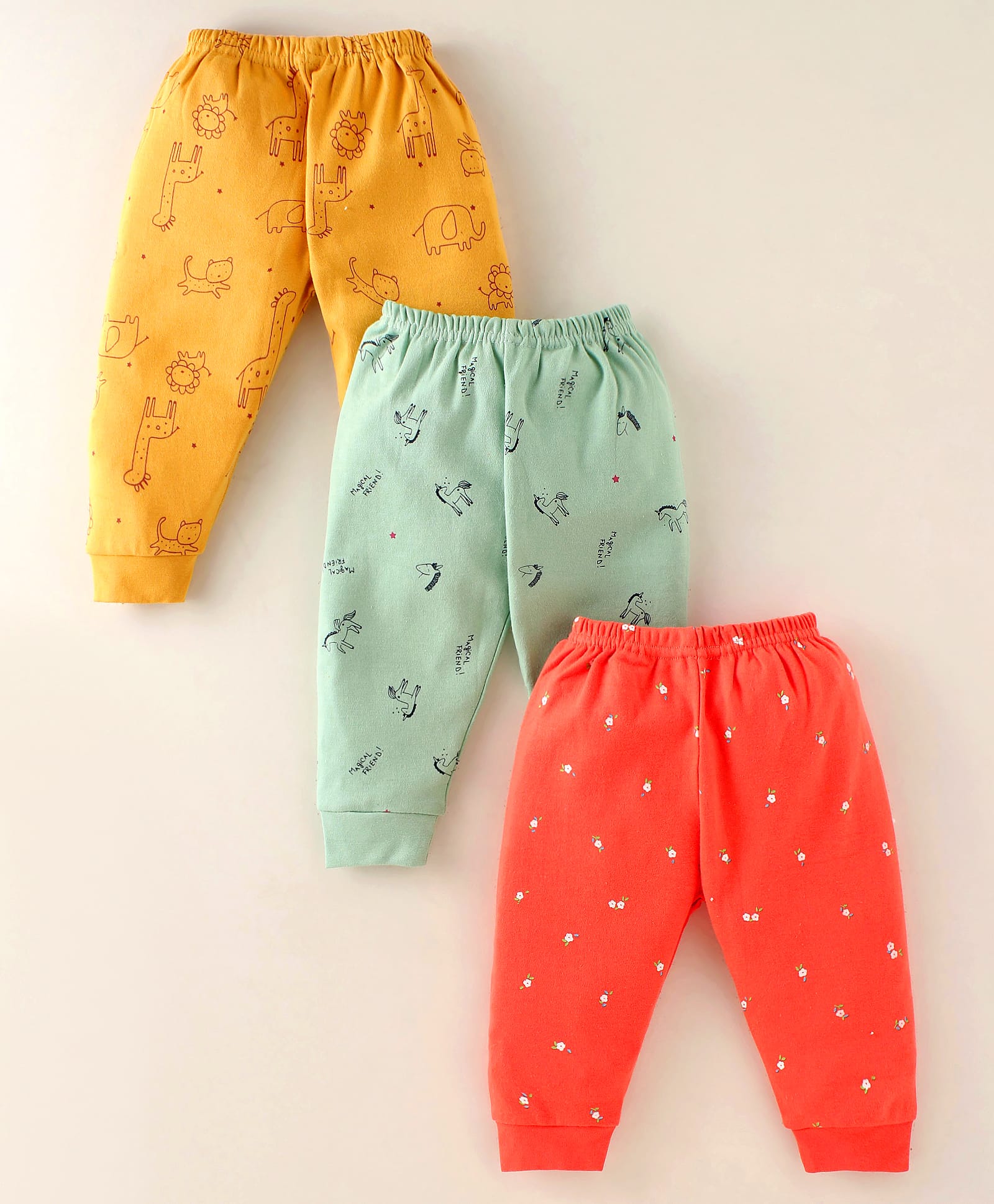 Zero Interlock Knit Full Length LoungePants with Animal & Floral Print Pack of 3 - Yellow Red & Green-picture-17