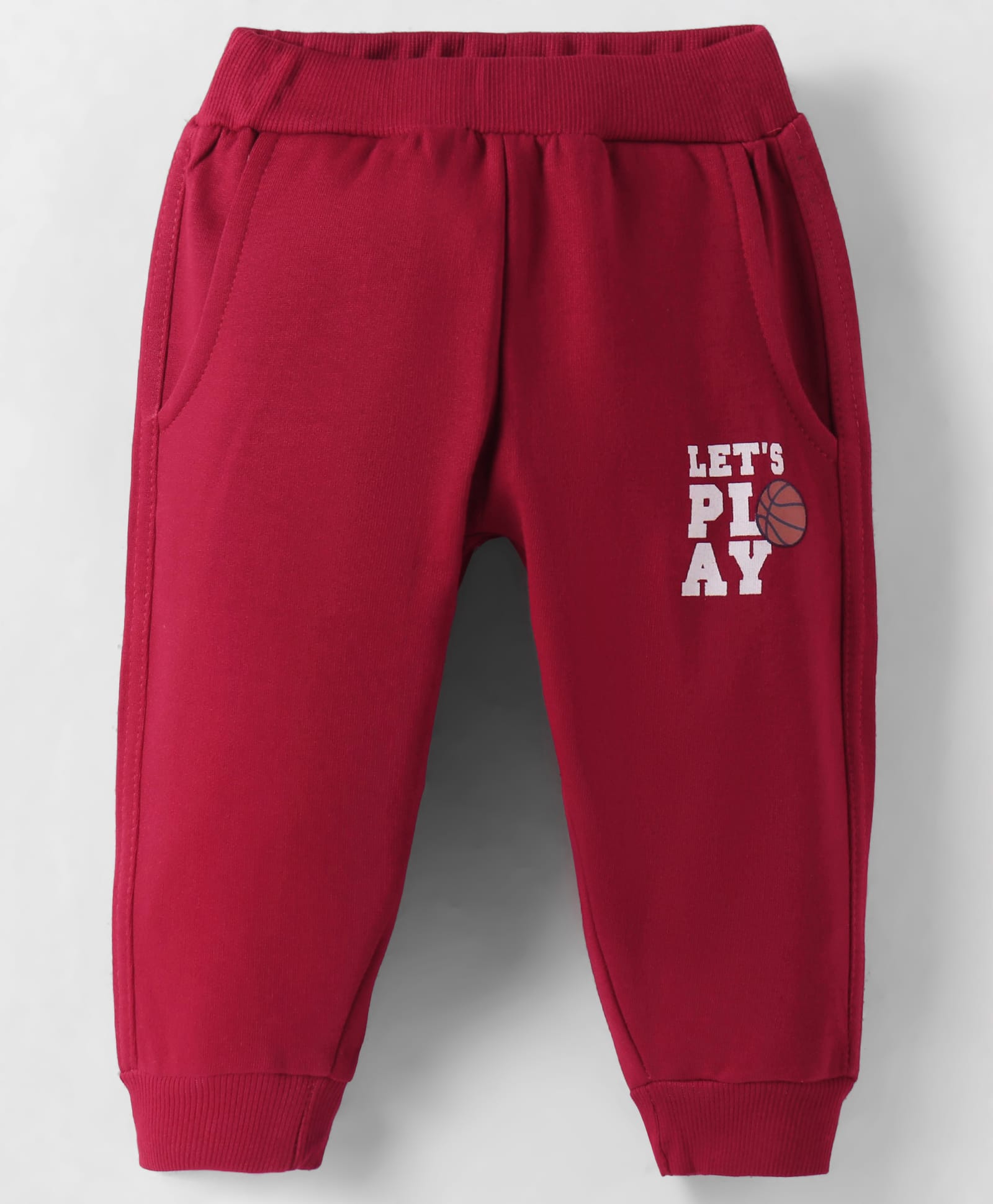 Zero Knit Full Length Text Printed Fleece Pant- Dark Red-image-1