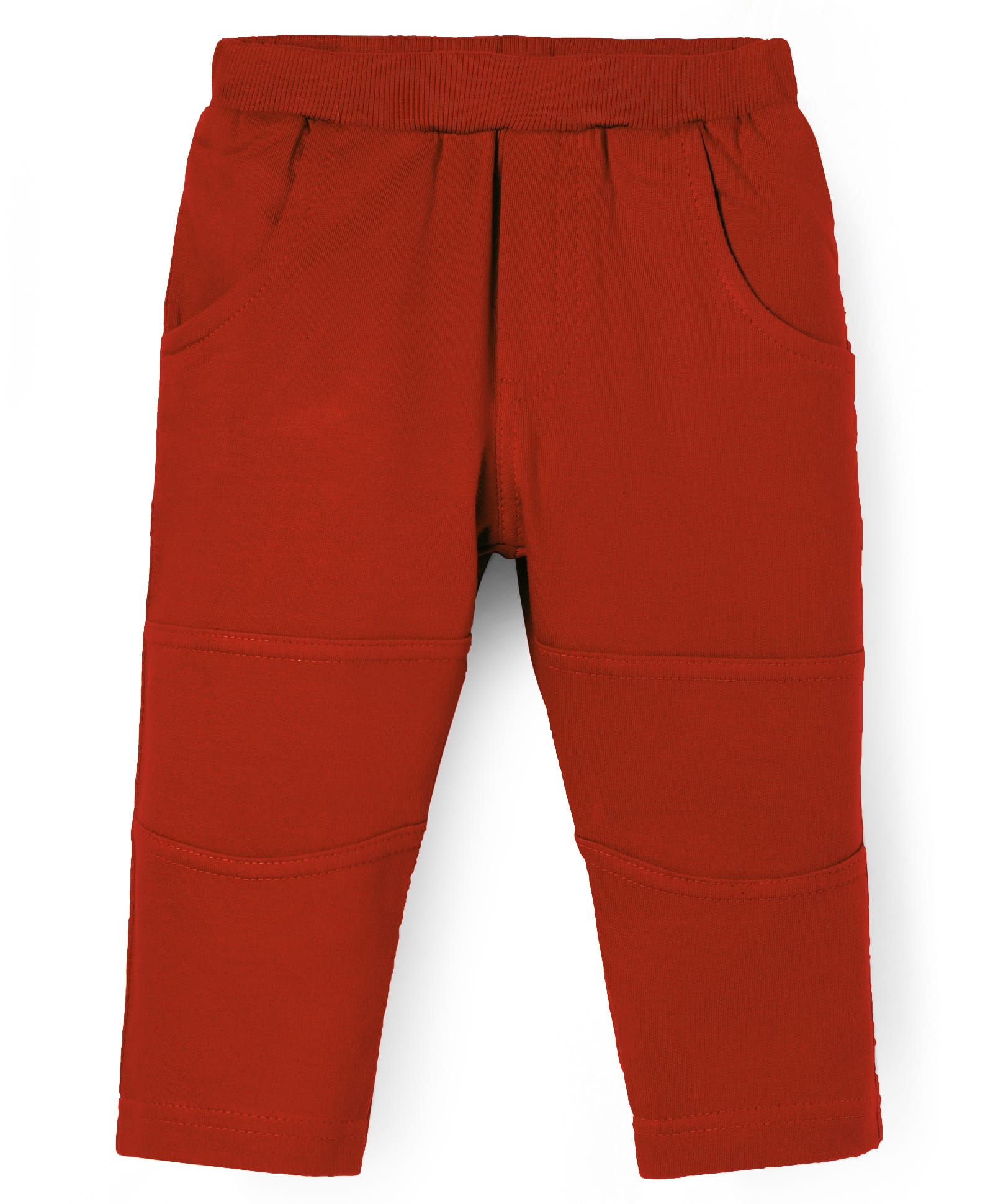 Zero Knit Full Length Solid Color Fleece Pant with Cut & Sew Design - Red-picture-14