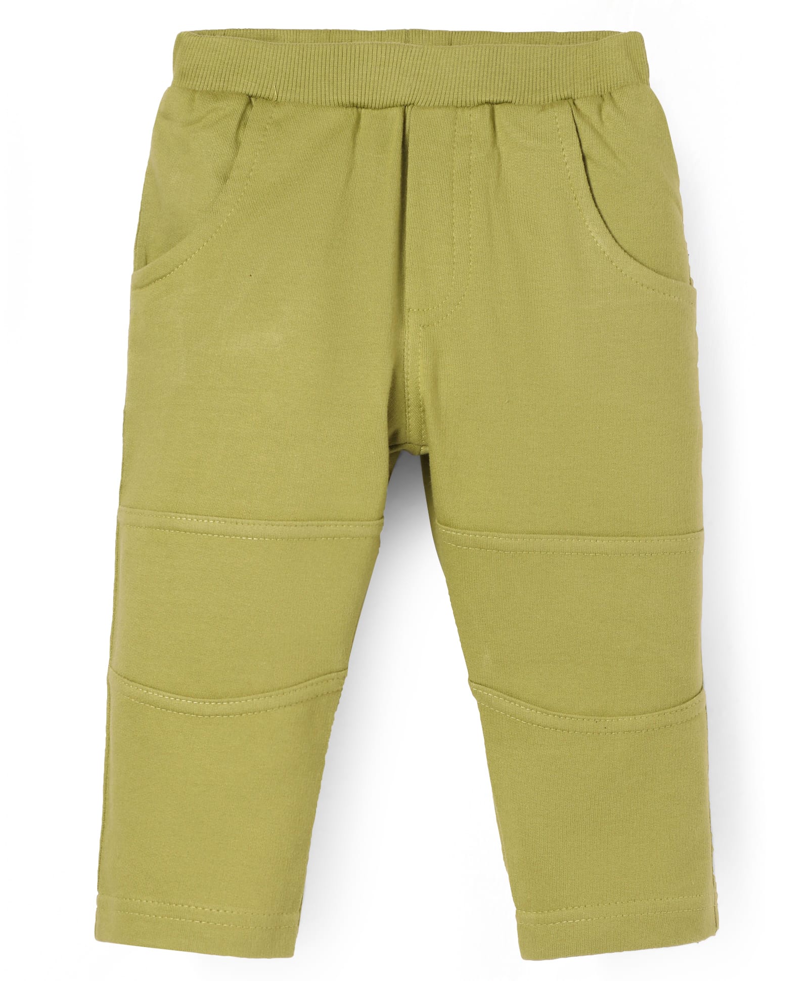 Zero Knit Full Length Solid Color Fleece Pant with Cut & Sew Design - Green