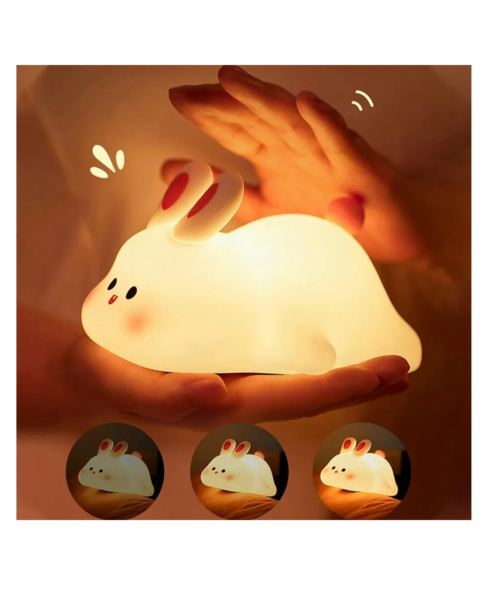 Elecart Cute Rabbit Rechargeable Touch Control Night Light, Animal Silicone Nursery Night Lamp for Kids Baby Birthday Gifts-picture-26